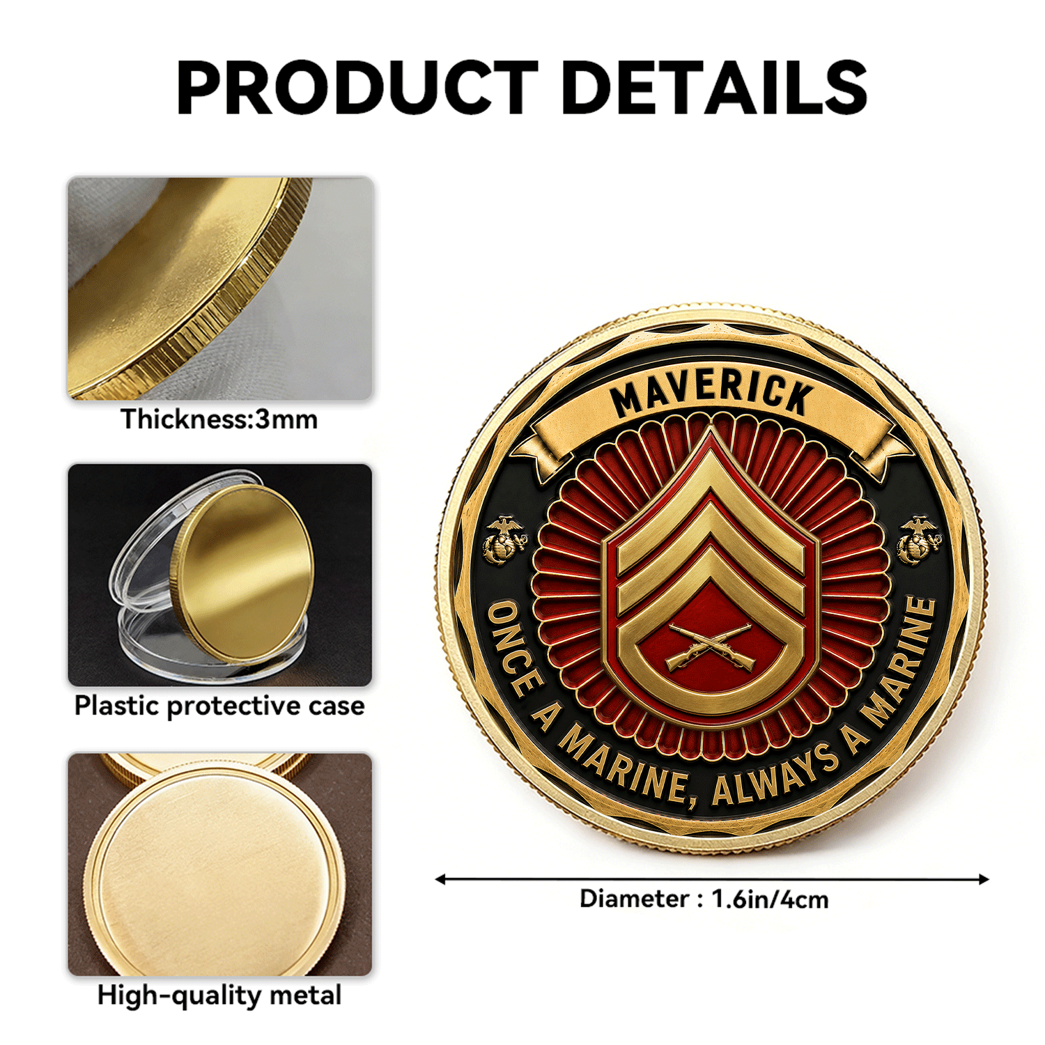 Personalized USMC Rank Tribute 3D Challenge Coin