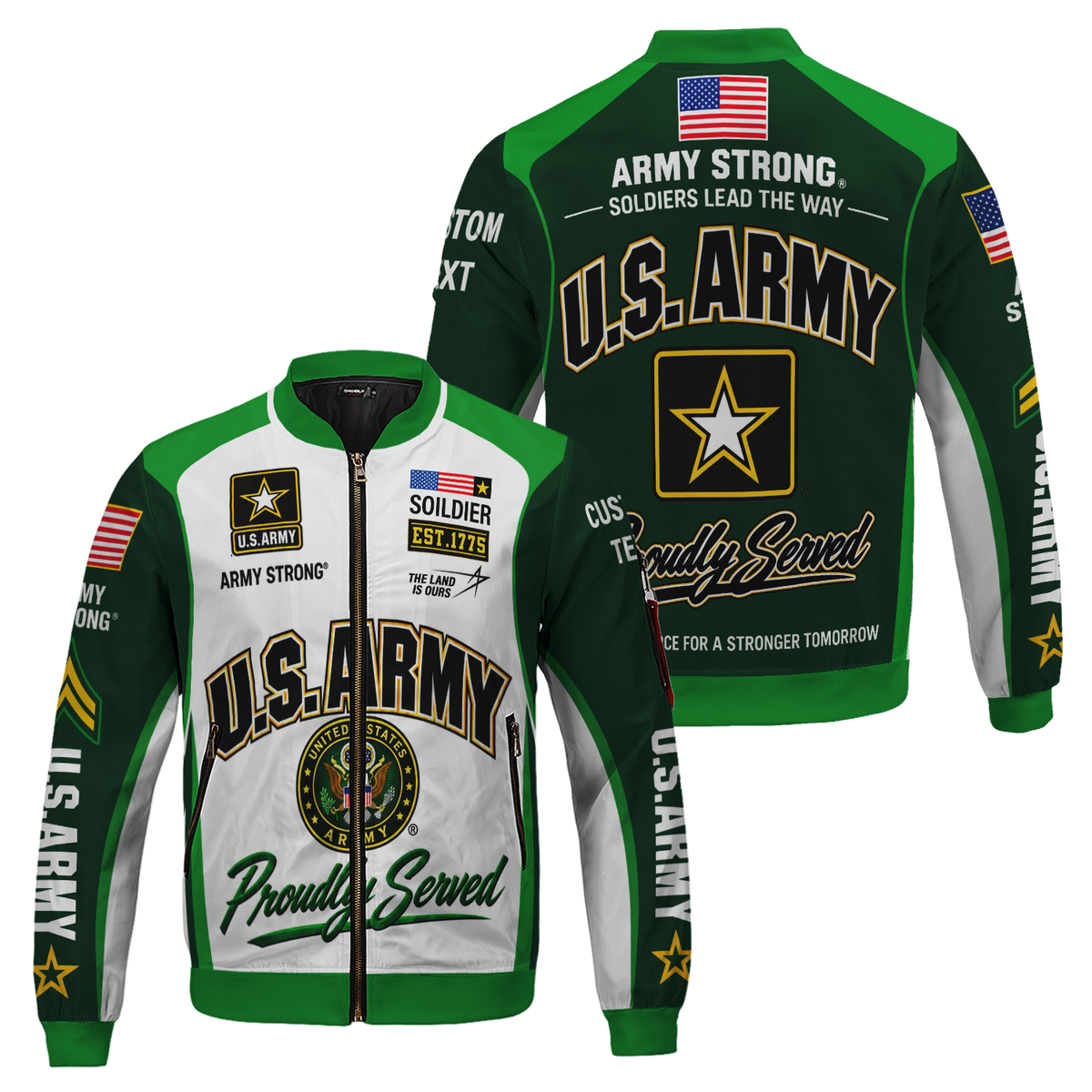 U.S. Army Veteran Jacket Personalized Rank Name All-Over Print Bomber