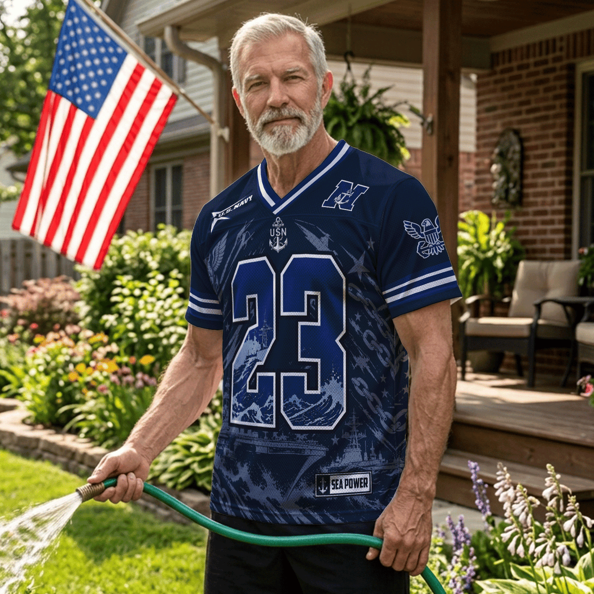 Custom Navy Sports Jersey Personalized Rank Text and Jersey Number