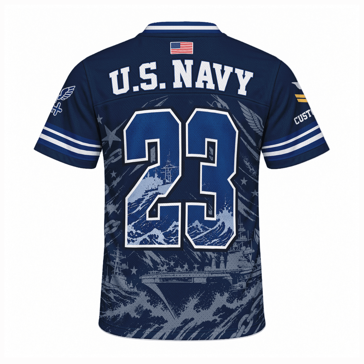 Custom Navy Sports Jersey Personalized Rank Text and Jersey Number