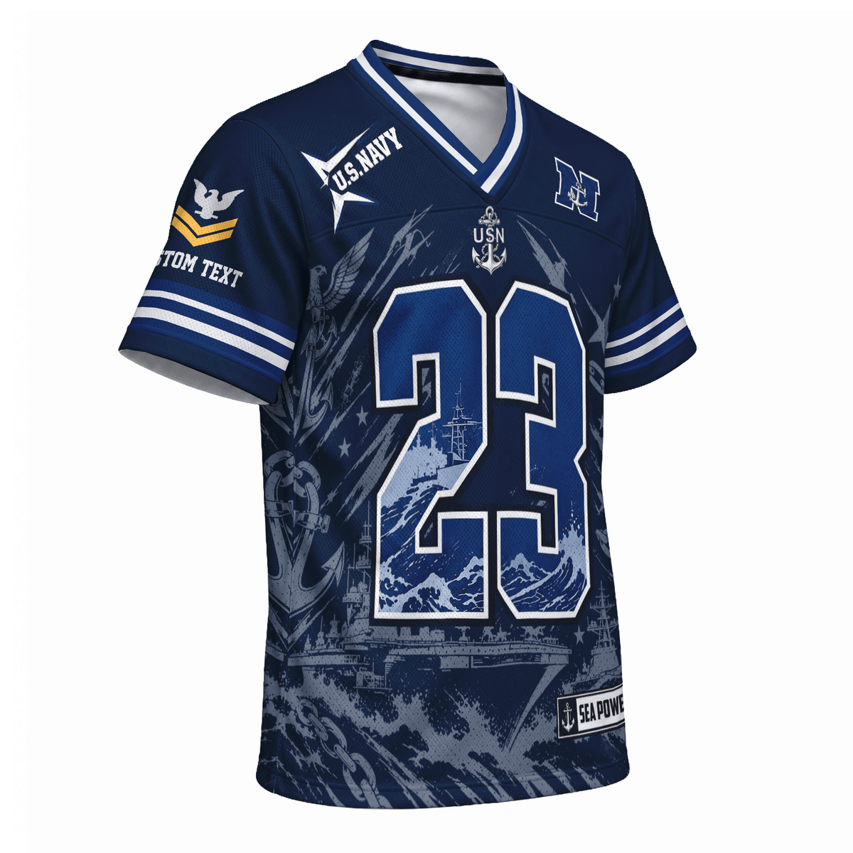 Custom Navy Sports Jersey Personalized Rank Text and Jersey Number