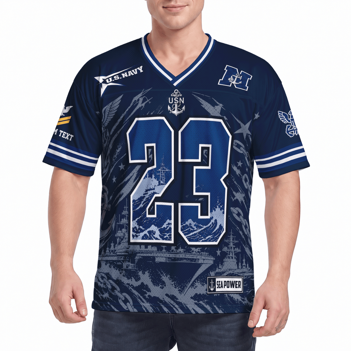 Custom Navy Sports Jersey Personalized Rank Text and Jersey Number