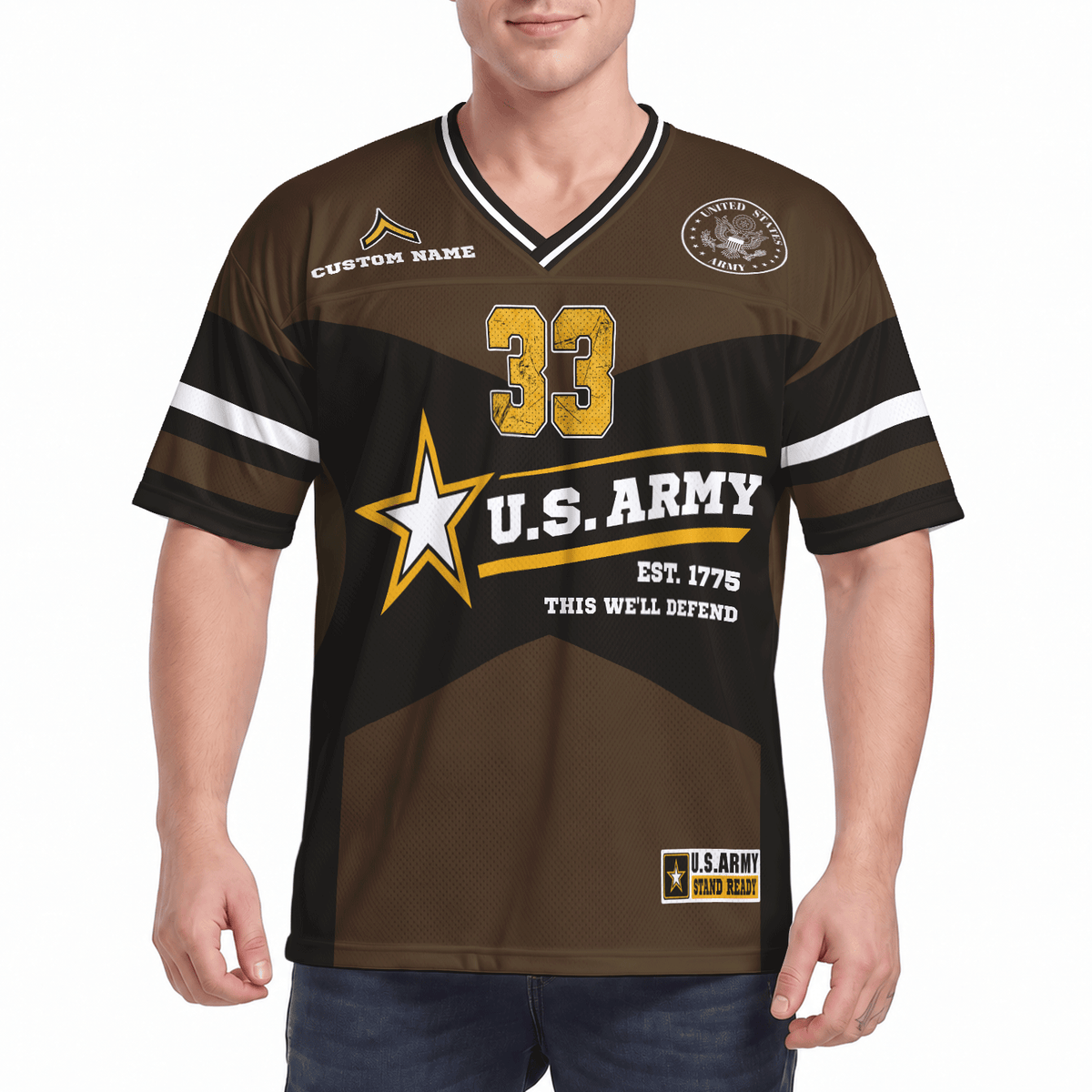 Custom Army Sports Jersey Personalized Rank Name and Jersey Number for Veterans and Soldiers