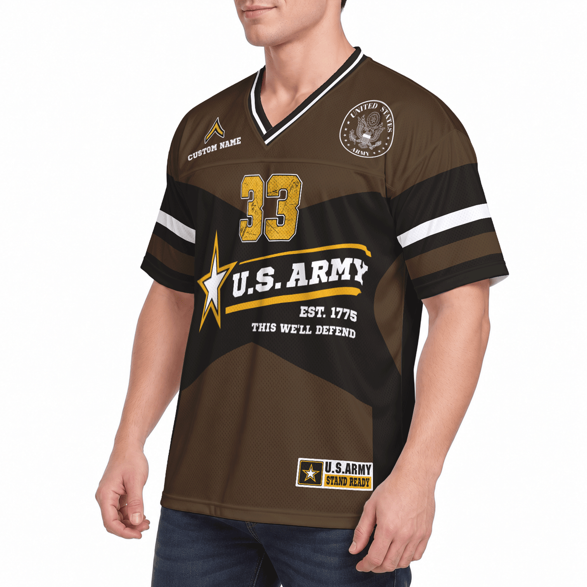 Custom Army Sports Jersey Personalized Rank Name and Jersey Number for Veterans and Soldiers