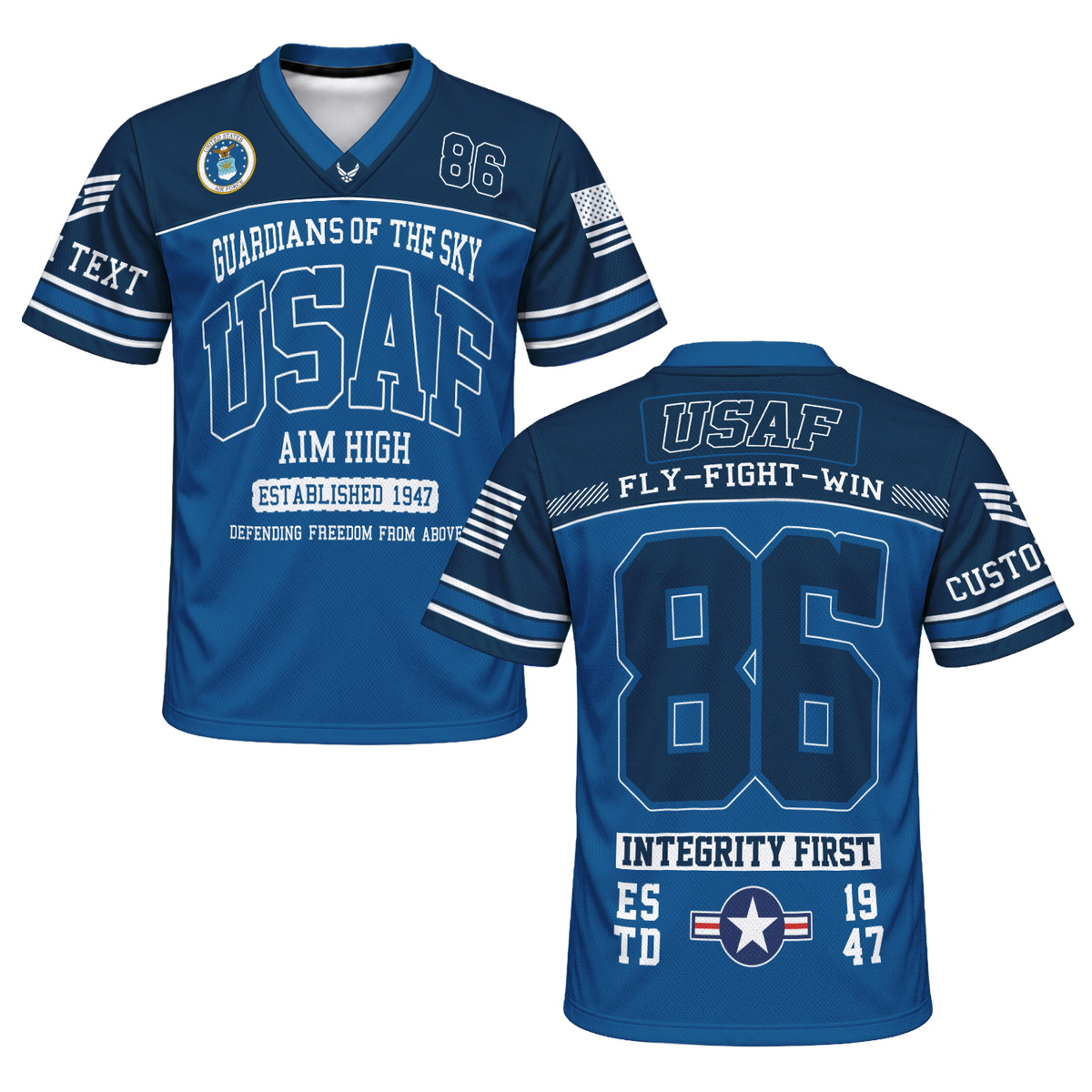 Personalized U.S. Air Force Sports Jersey Custom Rank Text and Jersey Number