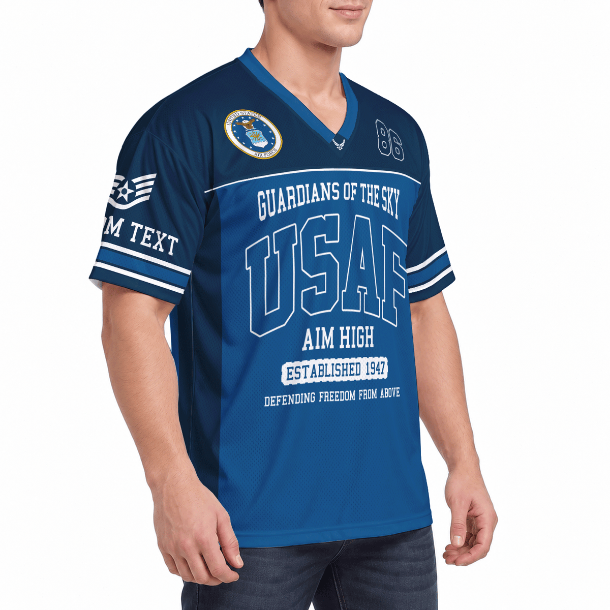 Personalized U.S. Air Force Sports Jersey Custom Rank Text and Jersey Number