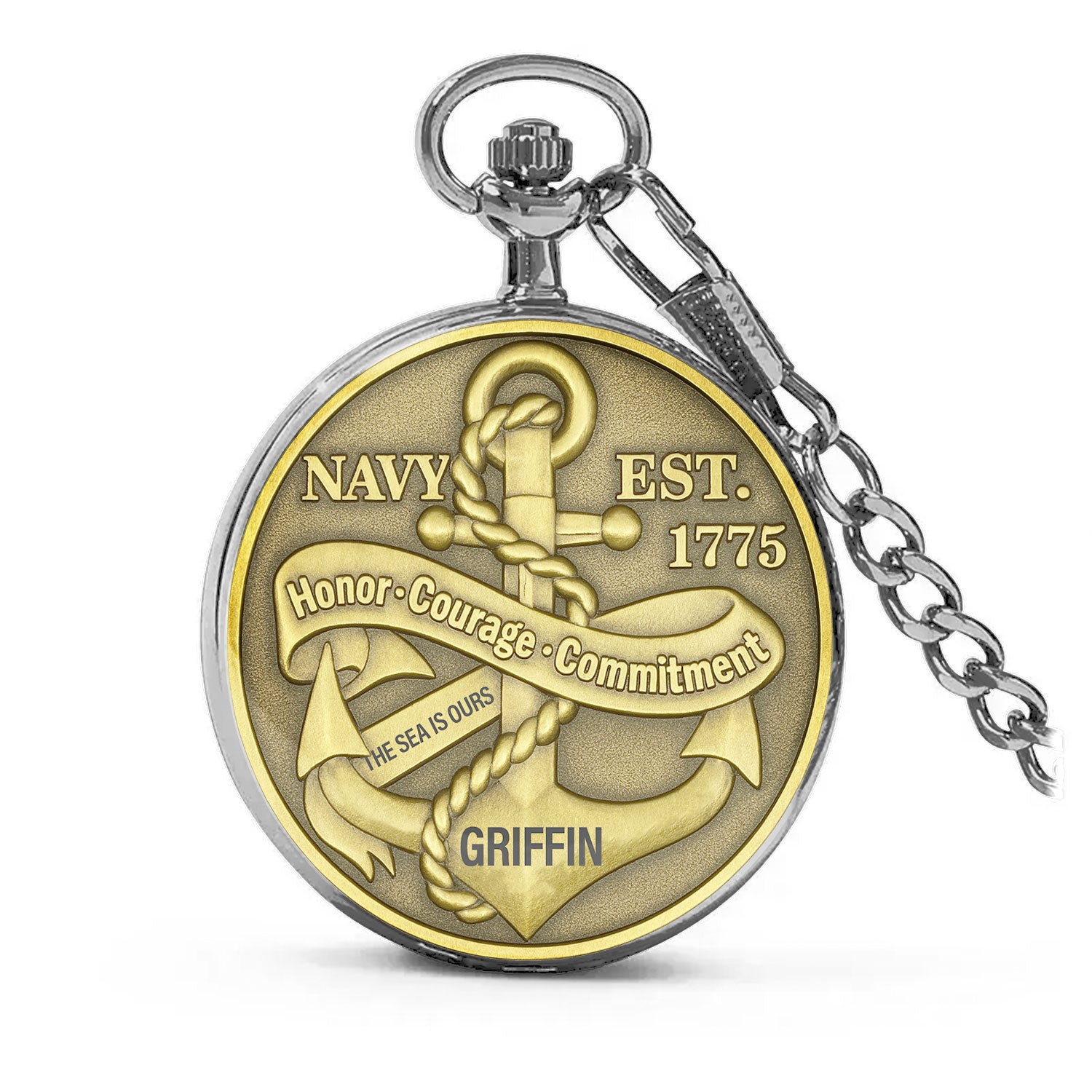 Personalized US Navy Honor - Courage - Commitment Custom 3D Effect Printed Pocket Watch