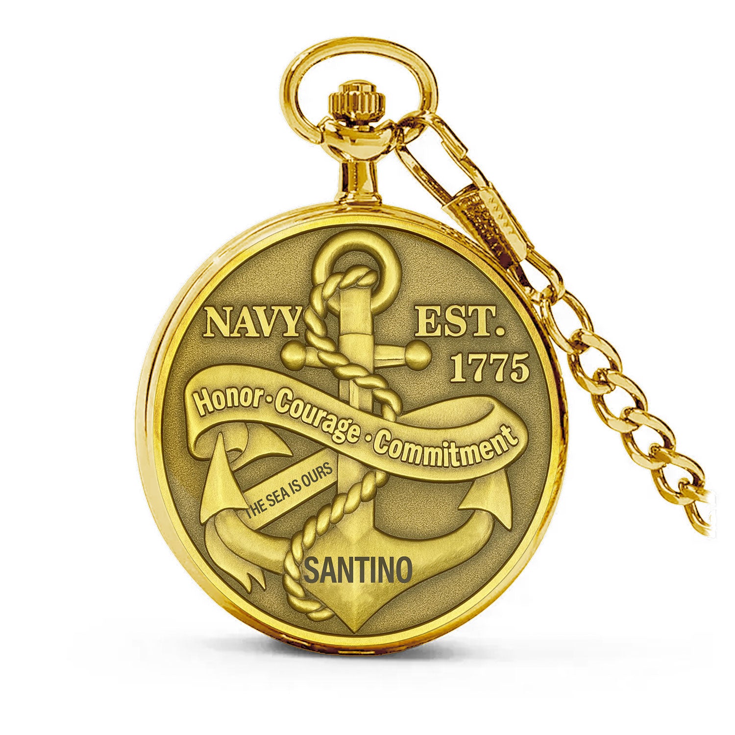 Personalized US Navy Honor - Courage - Commitment Custom 3D Effect Printed Pocket Watch