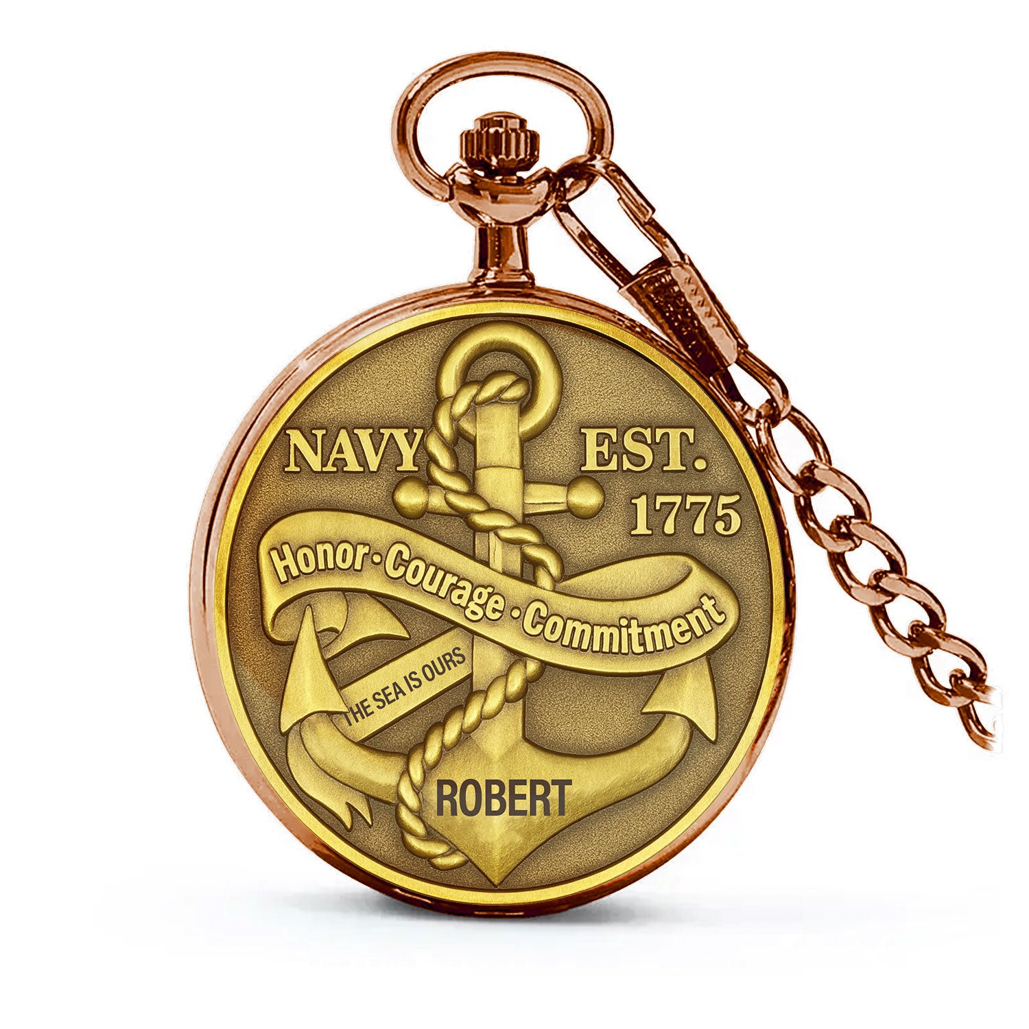 Personalized US Navy Honor - Courage - Commitment Custom 3D Effect Printed Pocket Watch