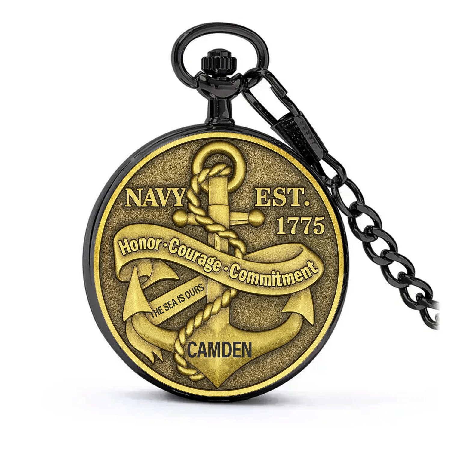 Personalized US Navy Honor - Courage - Commitment Custom 3D Effect Printed Pocket Watch