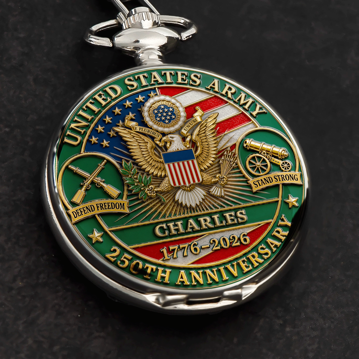 Personalized Army Pocket Watch USA Semiquincentennial Gift