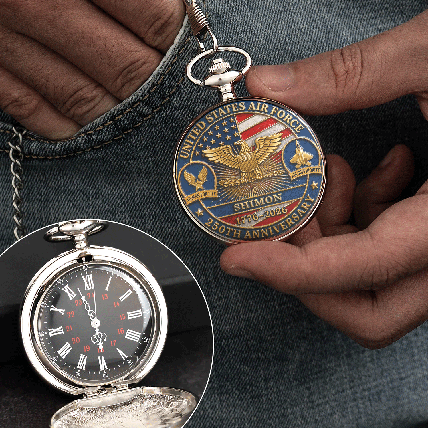 Personalized Air Force Pocket Watch Veteran Retirement Gift