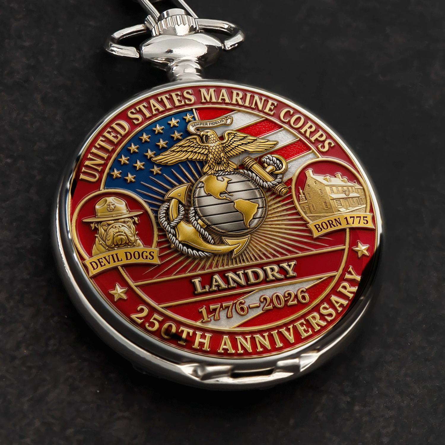 Personalized Marine Pocket Watch Veteran Retirement Gift