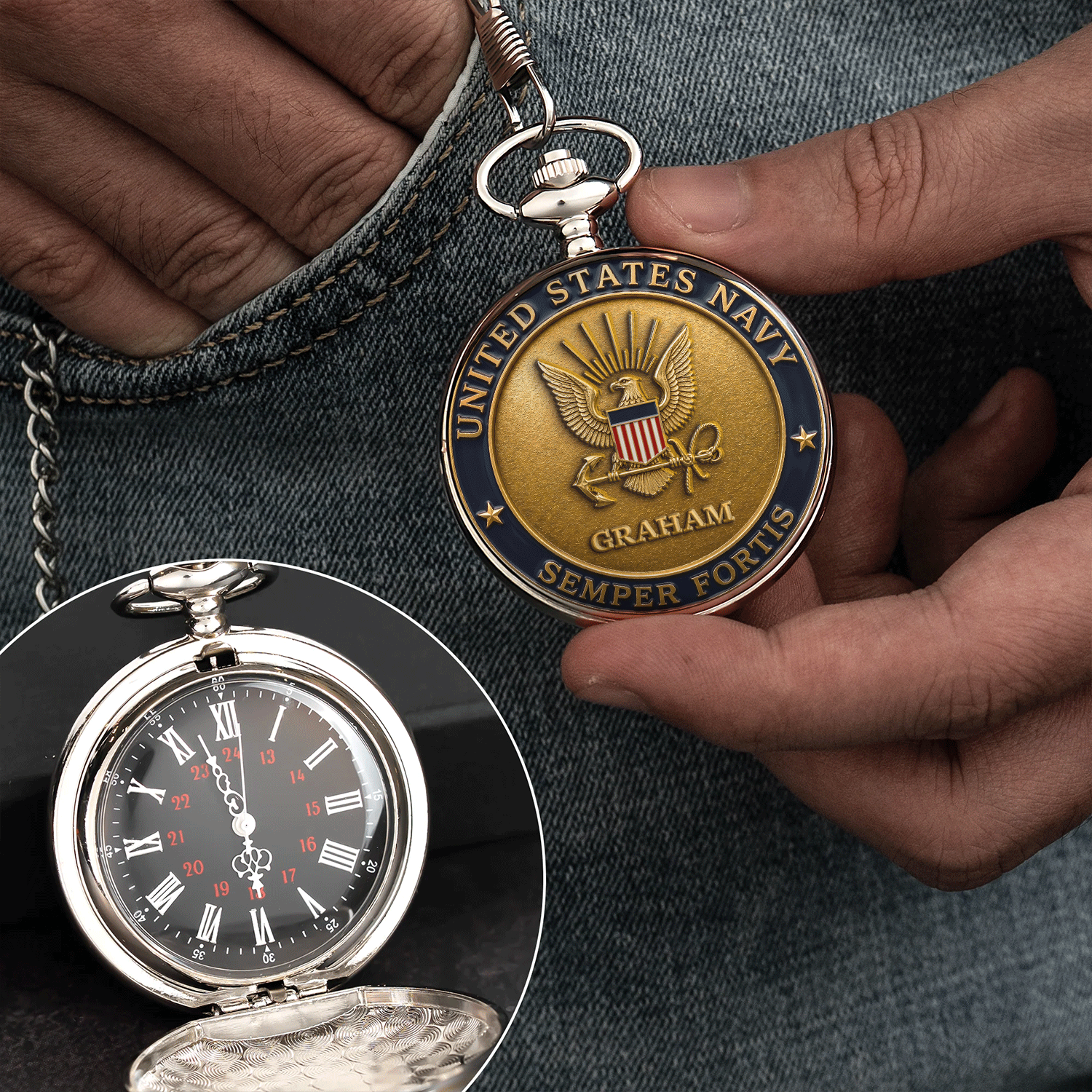 Custom US Navy Pocket Watch 250th Anniversary Collector Gift
