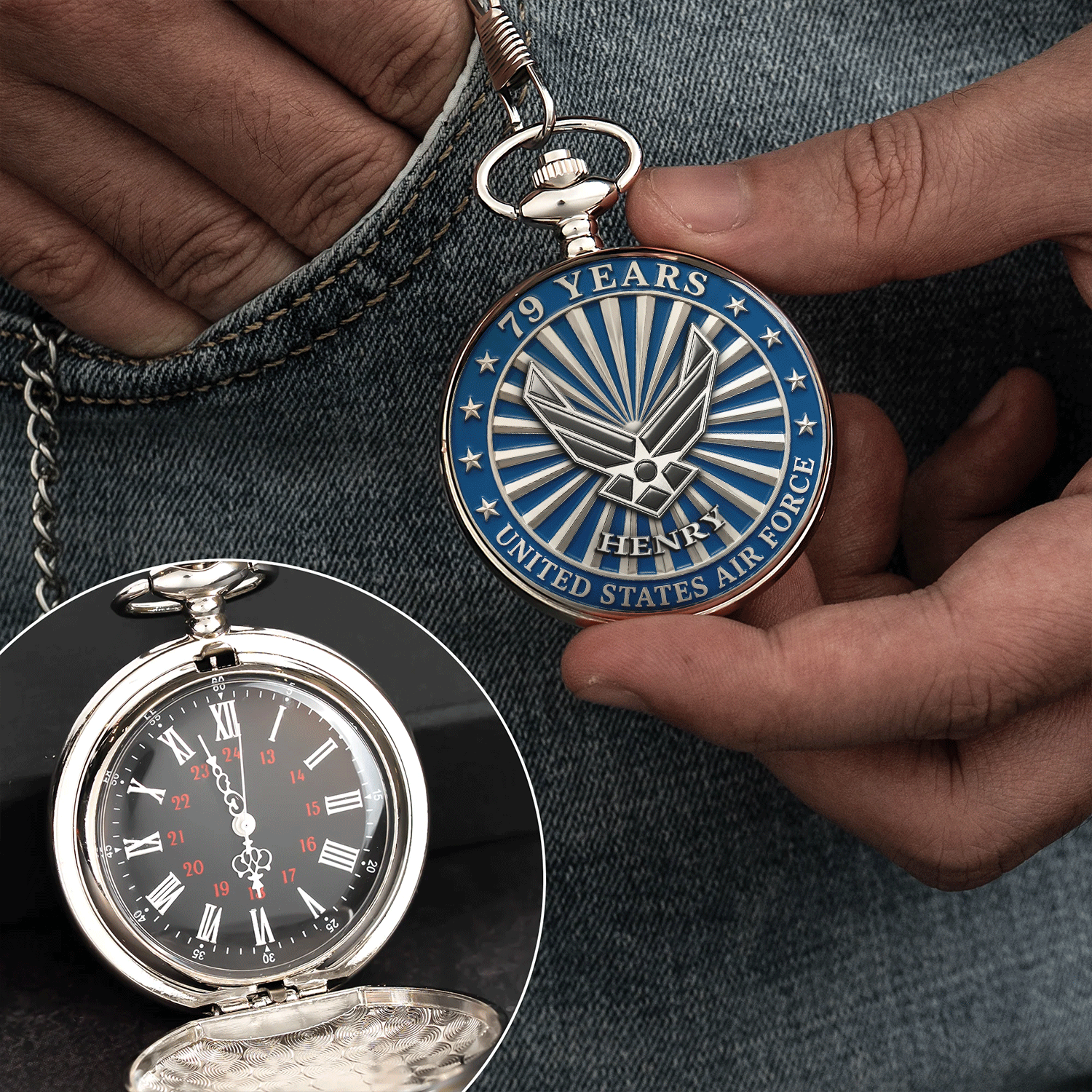 Personalized US Air Force Pocket Watch Custom Name Gift