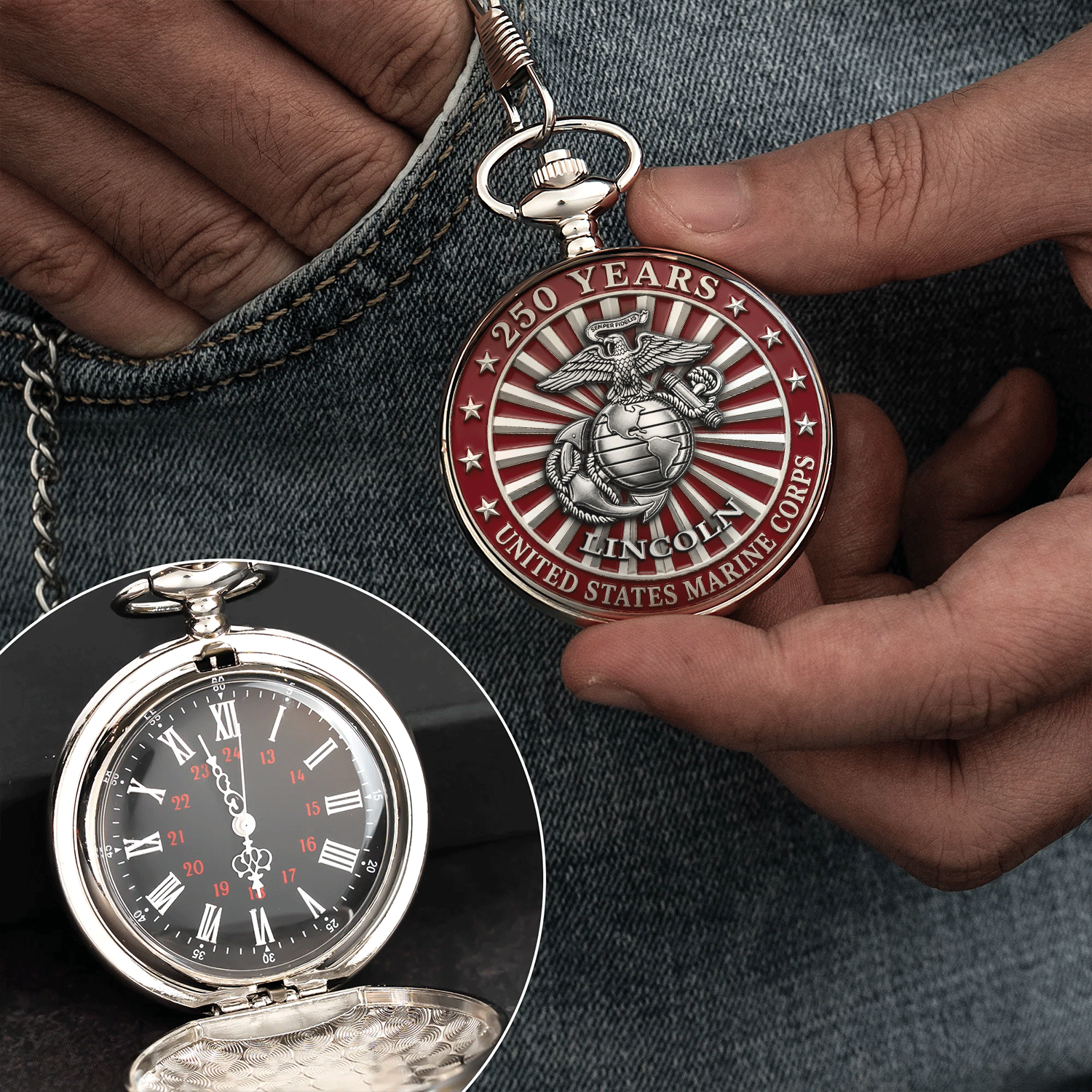 Personalized USMC Pocket Watch Custom Name Gift