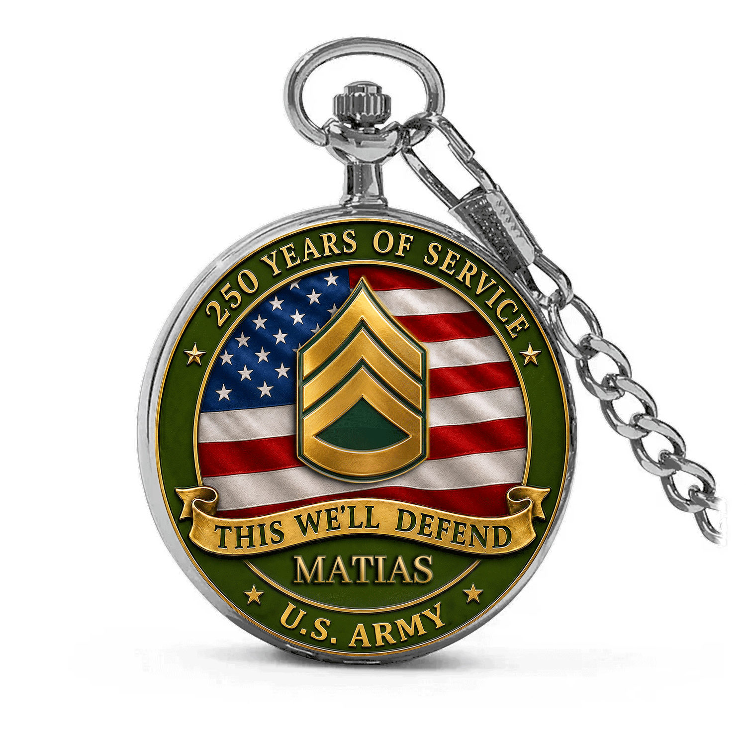 Army 250th Anniversary Pocket Watch Custom Text Gift