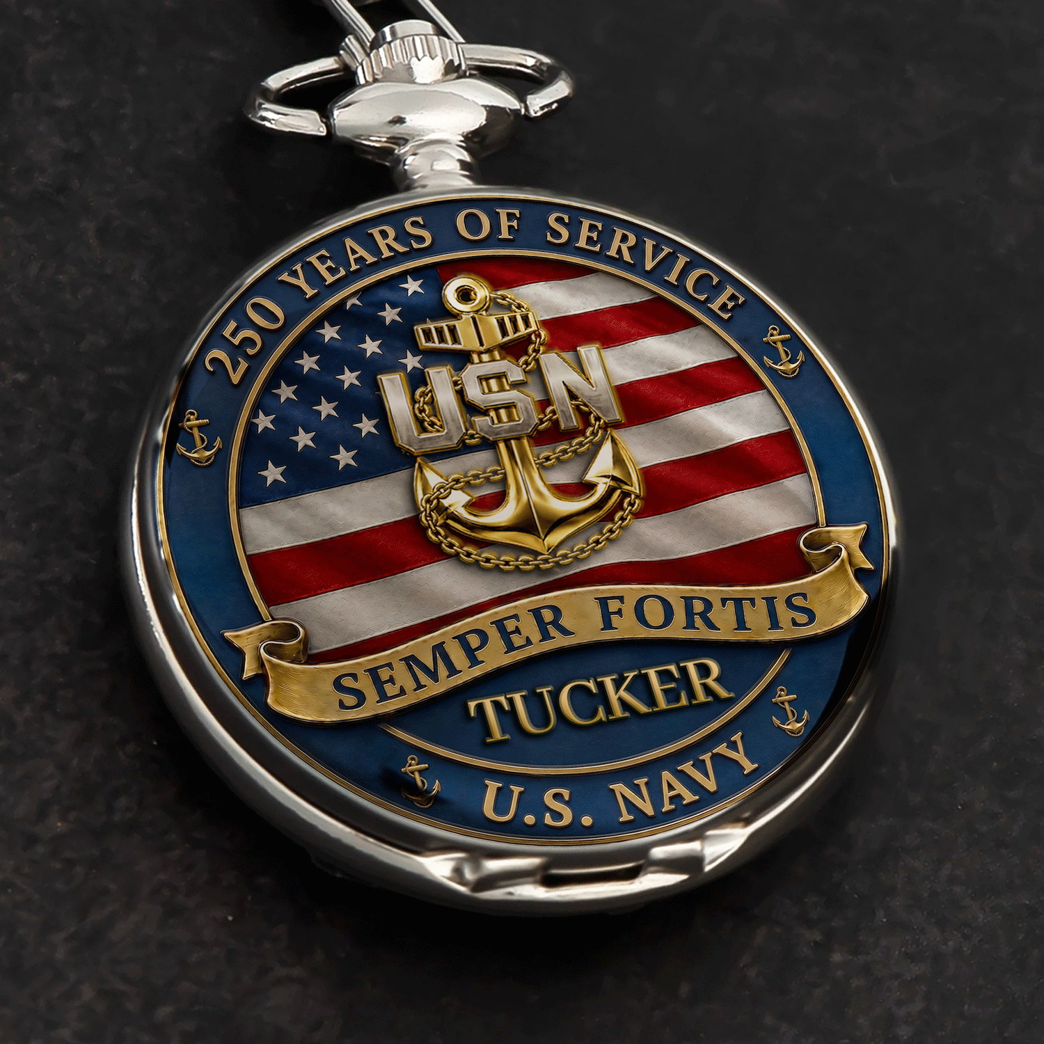 Personalized US Navy Service Pocket Watch Custom Text Gift