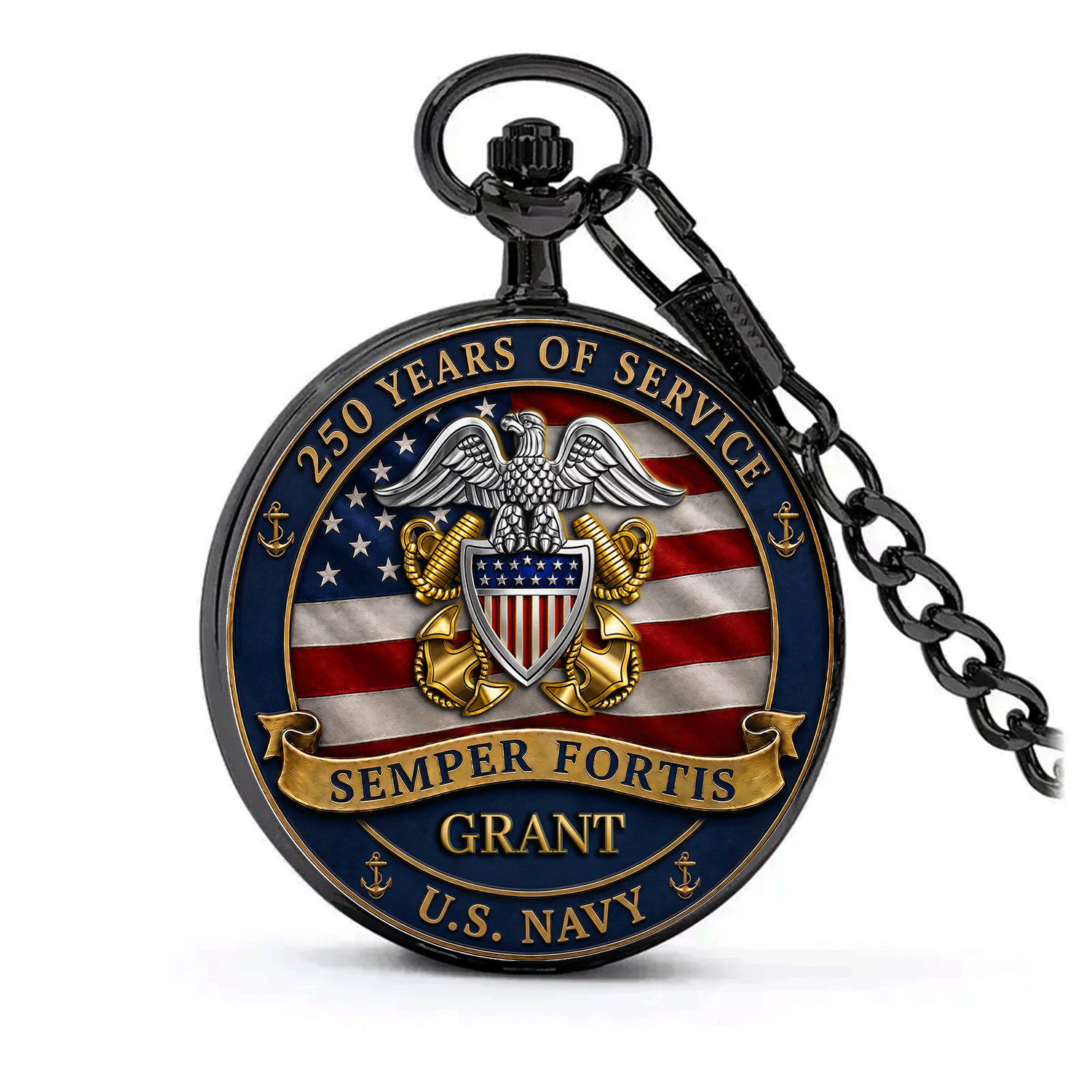 Personalized US Navy Service Pocket Watch Custom Text Gift