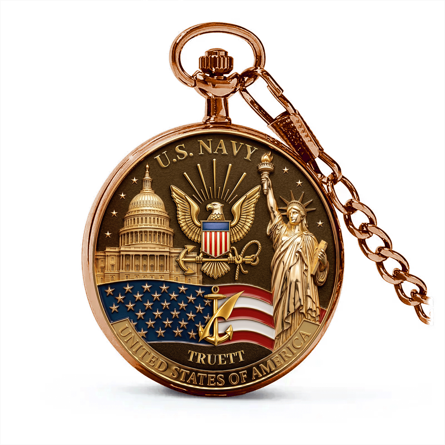 US Navy Rank Pocket Watch Personalized Anniversary Gift
