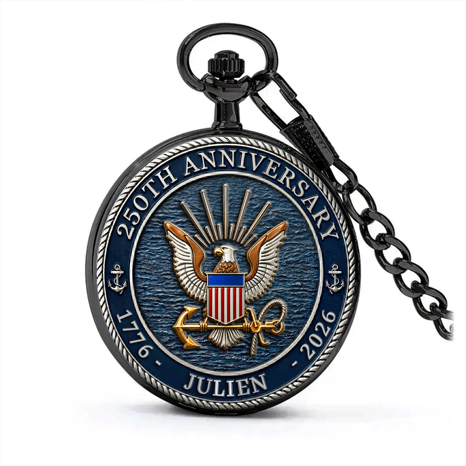 Custom US Navy Pocket Watch Veteran Retirement Keepsake