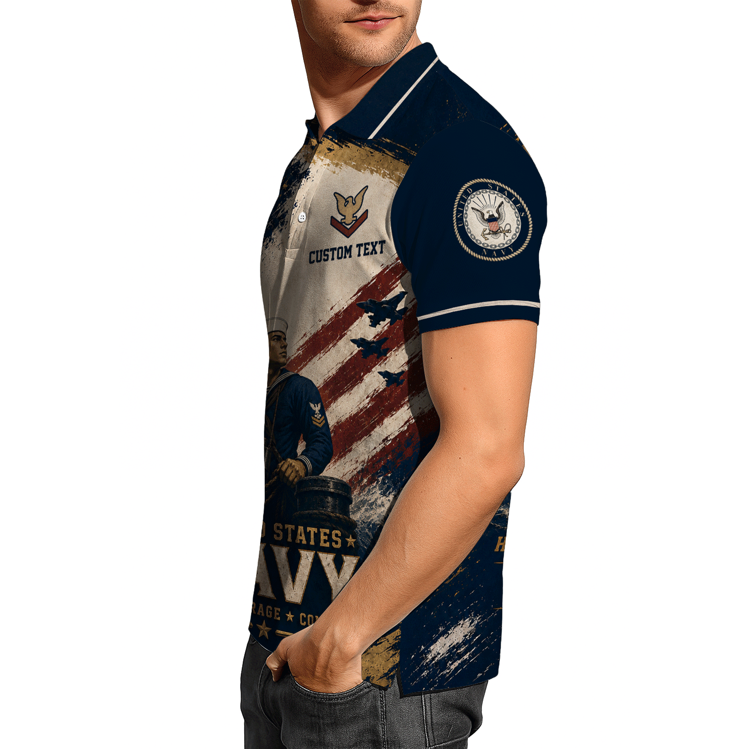 US Navy Personalized Military Rank All Over Print Polo Shirt