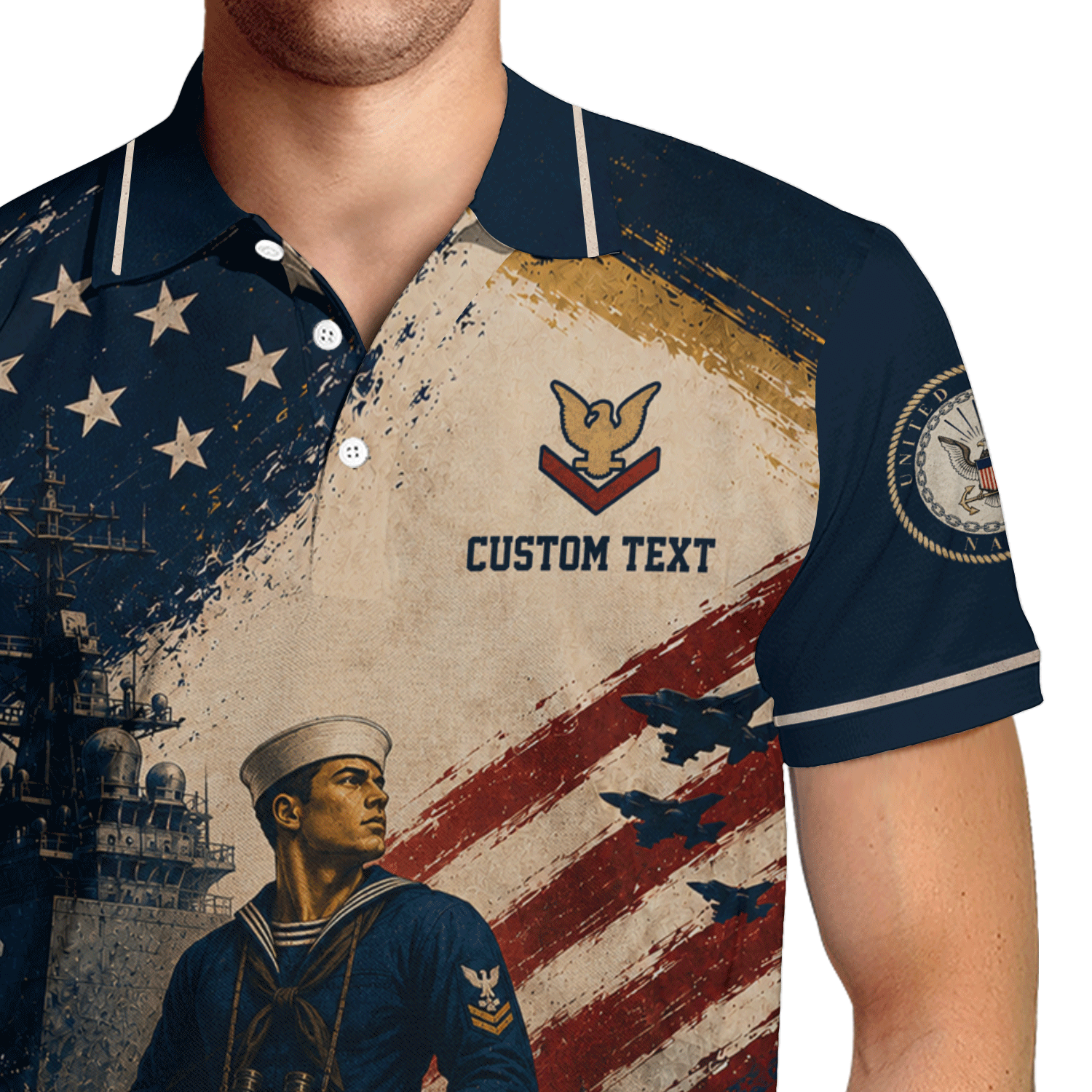 US Navy Personalized Military Rank All Over Print Polo Shirt