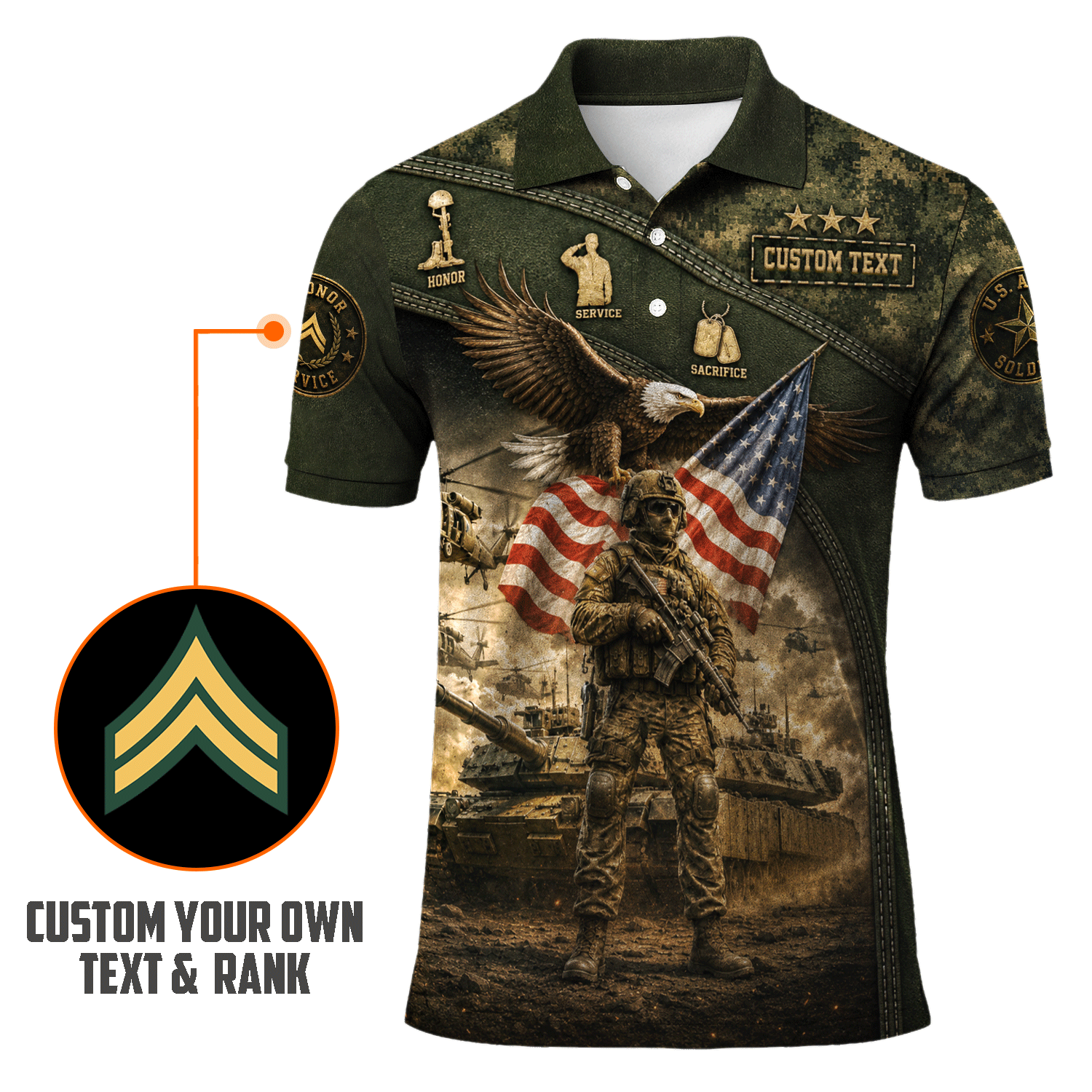 Personalized US Army Combat Tank 3D Polo Shirt for Men