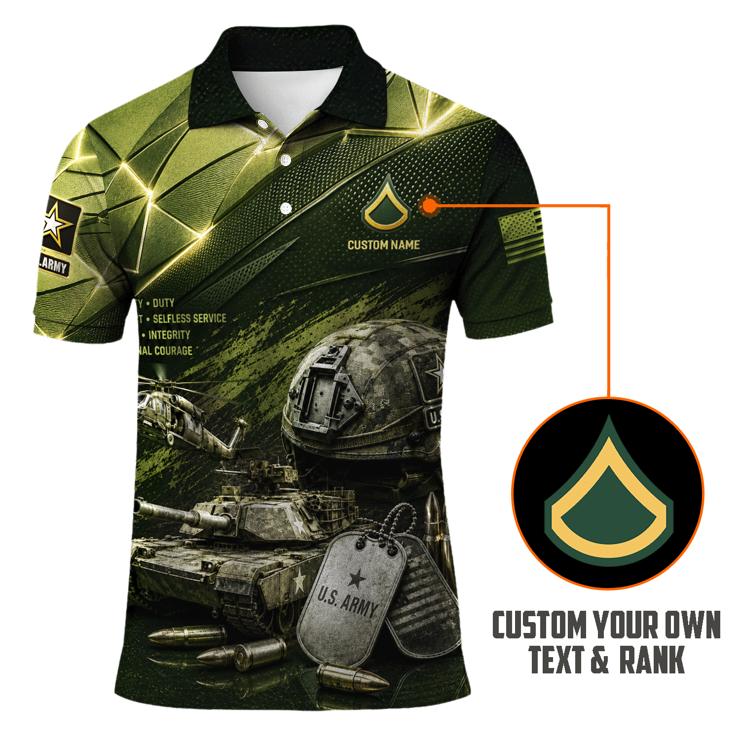 Personalized US Army Rank 3D All-Over Print Polo Shirt Gift