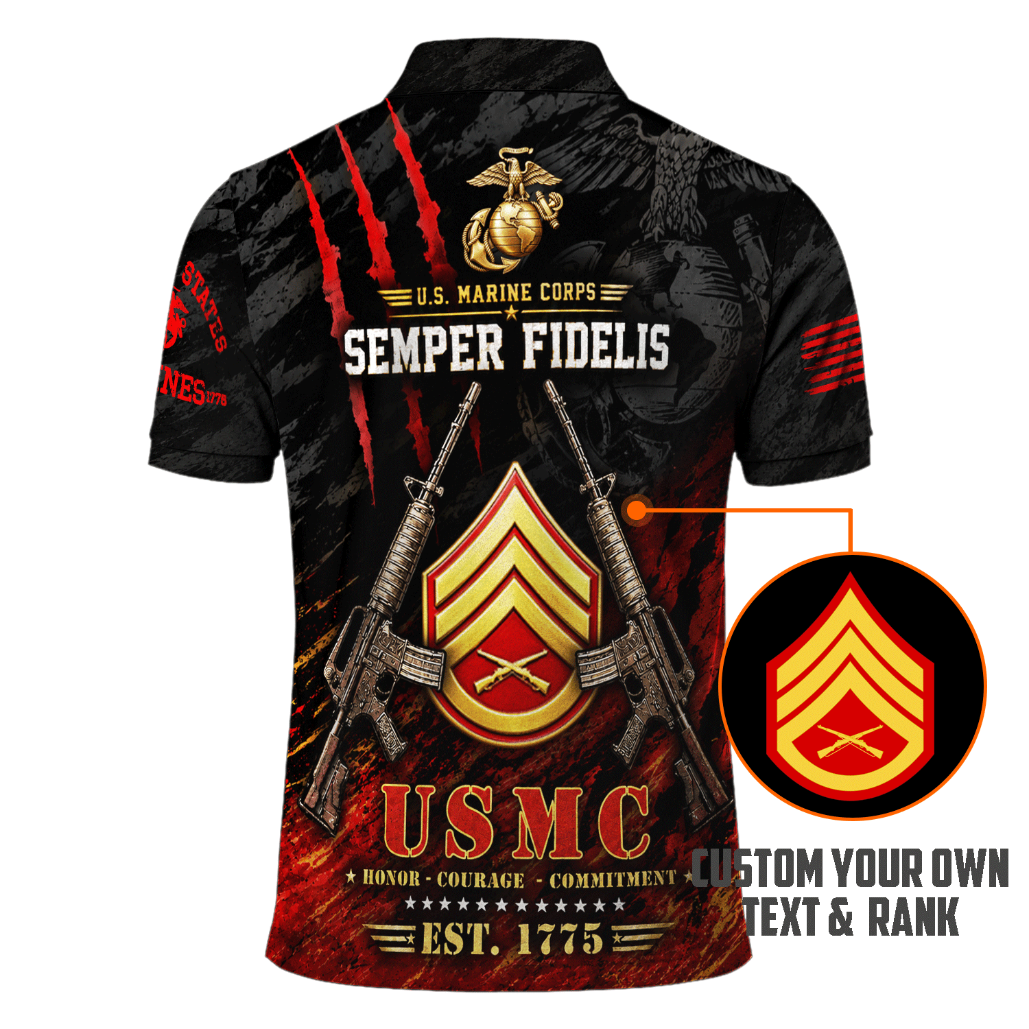 Personalized US Marine Corps Rank 3D All-Over Print Polo Shirt Gift