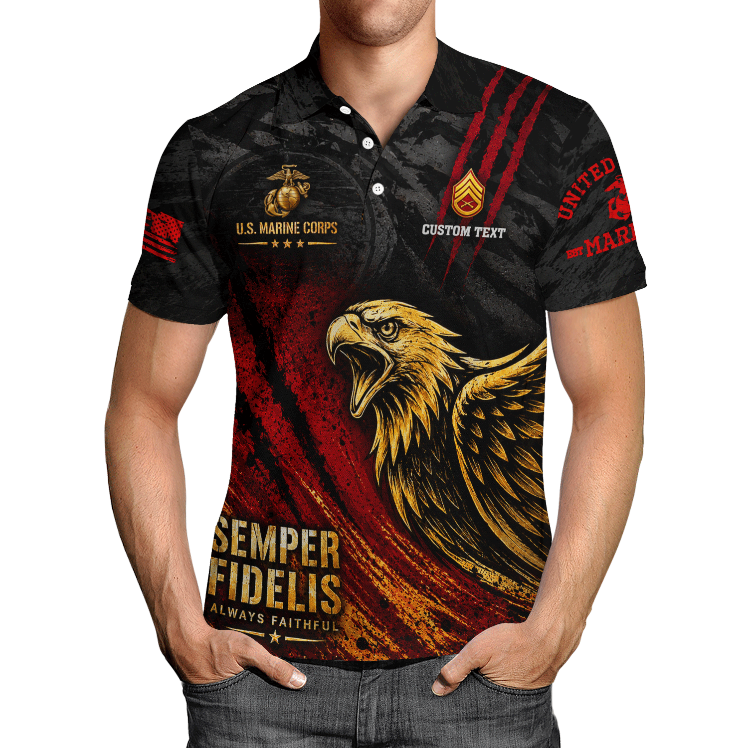 Personalized US Marine Corps Rank 3D All-Over Print Polo Shirt Gift