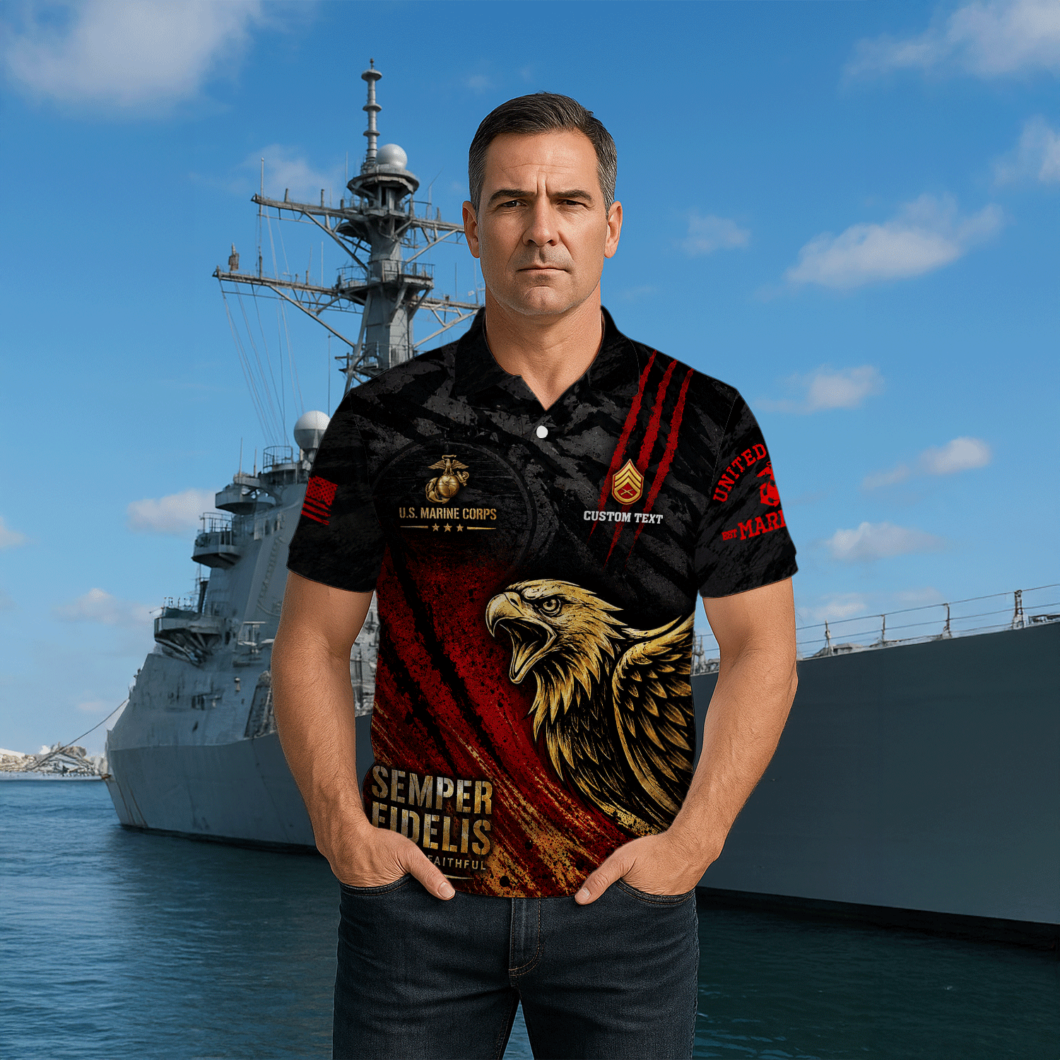 Personalized US Marine Corps Rank 3D All-Over Print Polo Shirt Gift