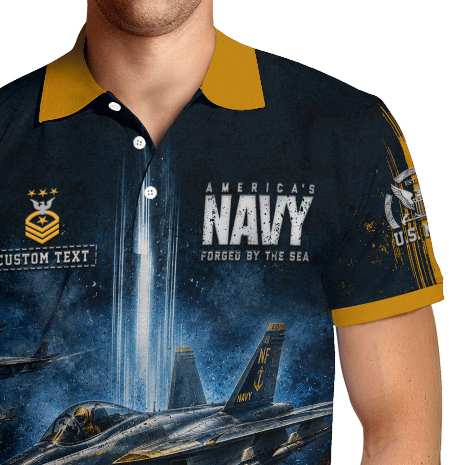 Custom US Navy Name Rank 3D Polo Shirt for Veterans
