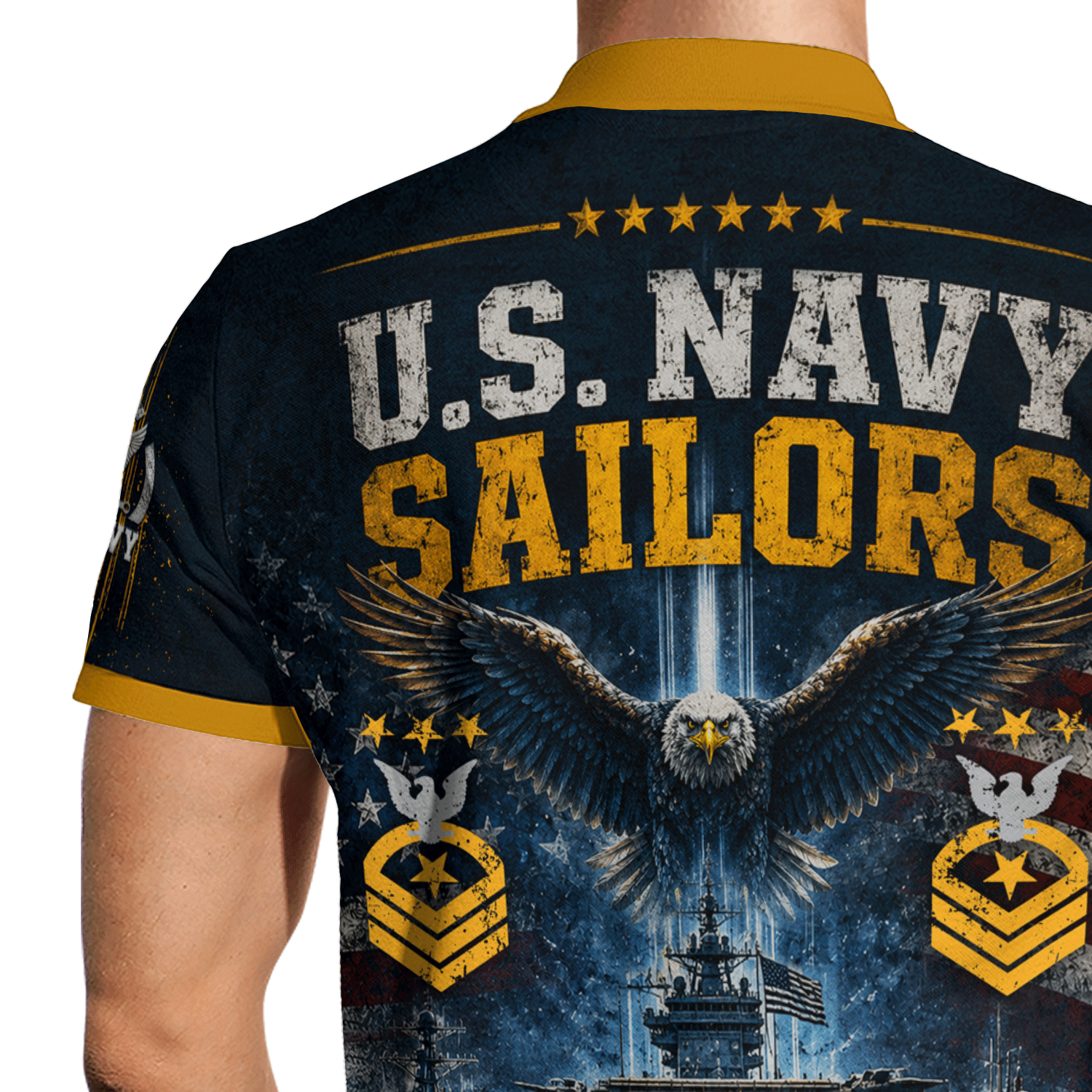 Custom US Navy Name Rank 3D Polo Shirt for Veterans