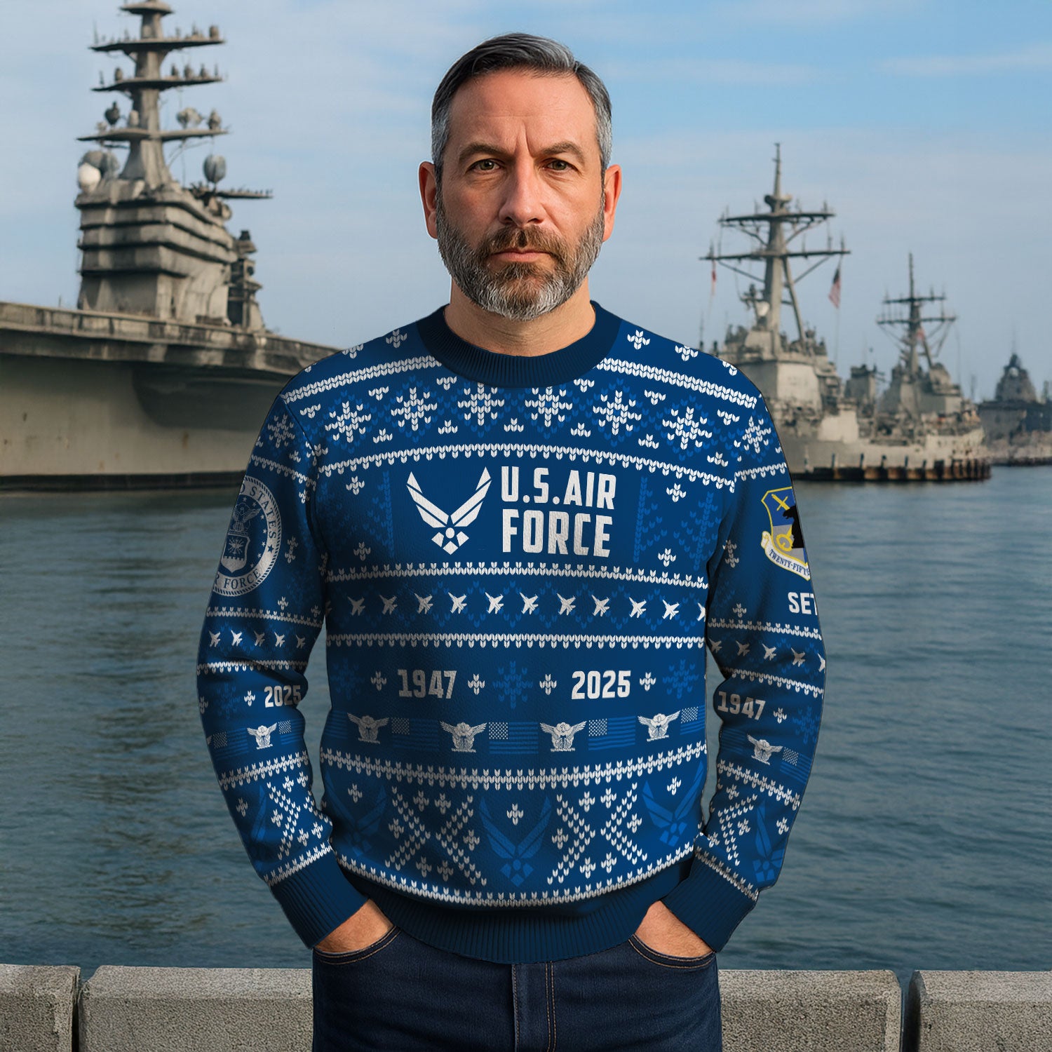 Custom Ranks And Text US Air Force Ugly Christmas Sweater for Women Men KAUST01