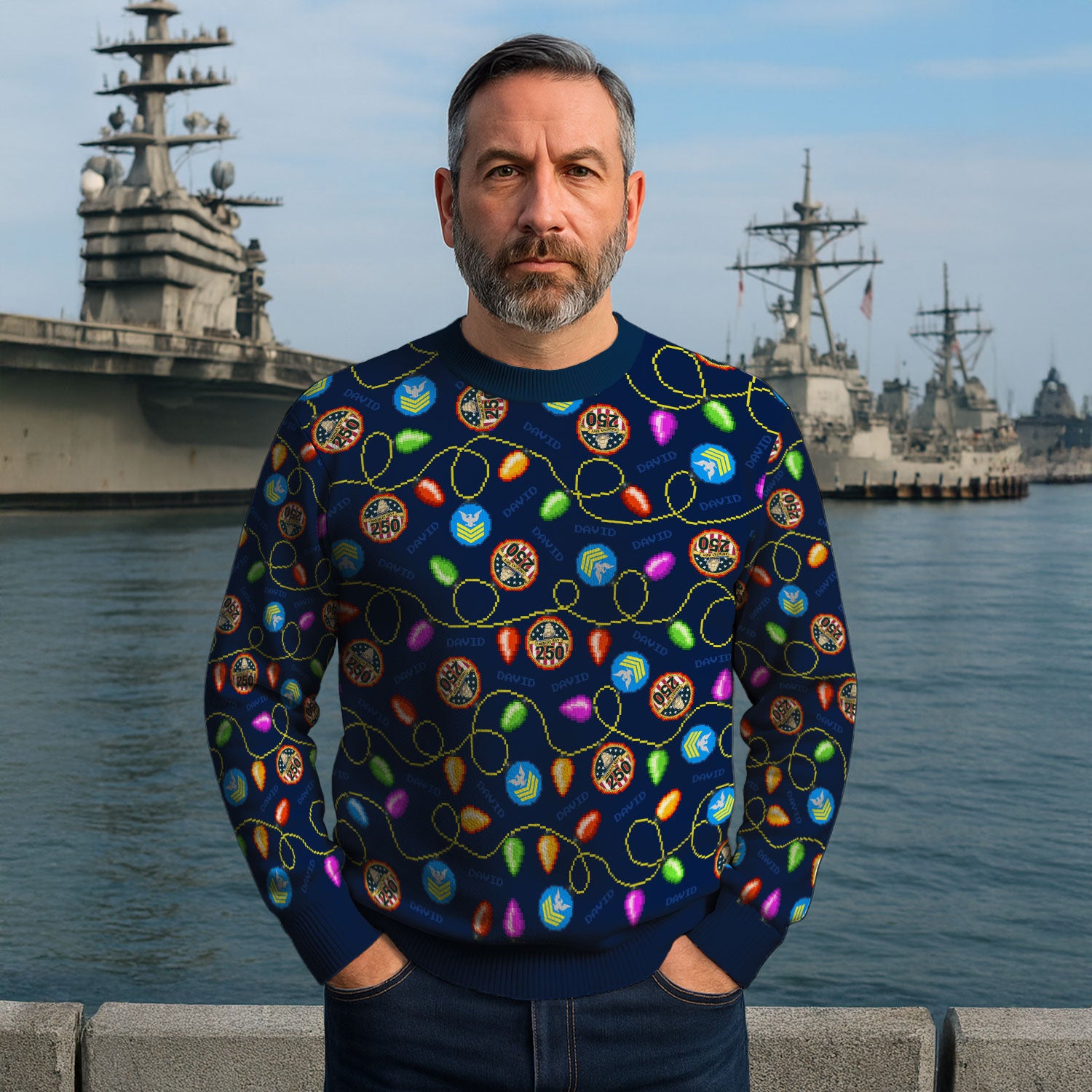 Custom Ranks And Text US Navy Ugly Christmas Sweater for Women Men KAUST02