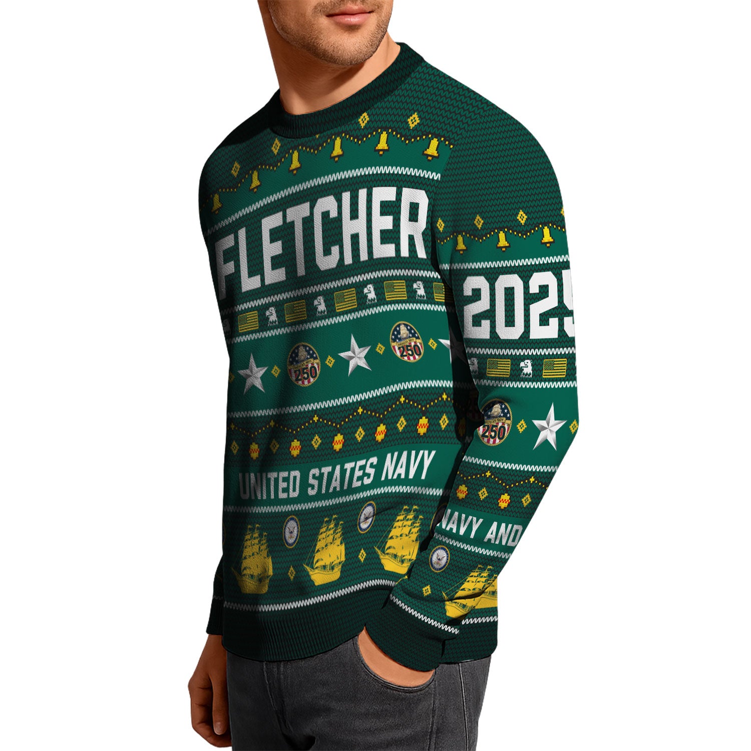 Custom Ranks And Text US Navy Ugly Christmas Sweater for Women Men KAUST03