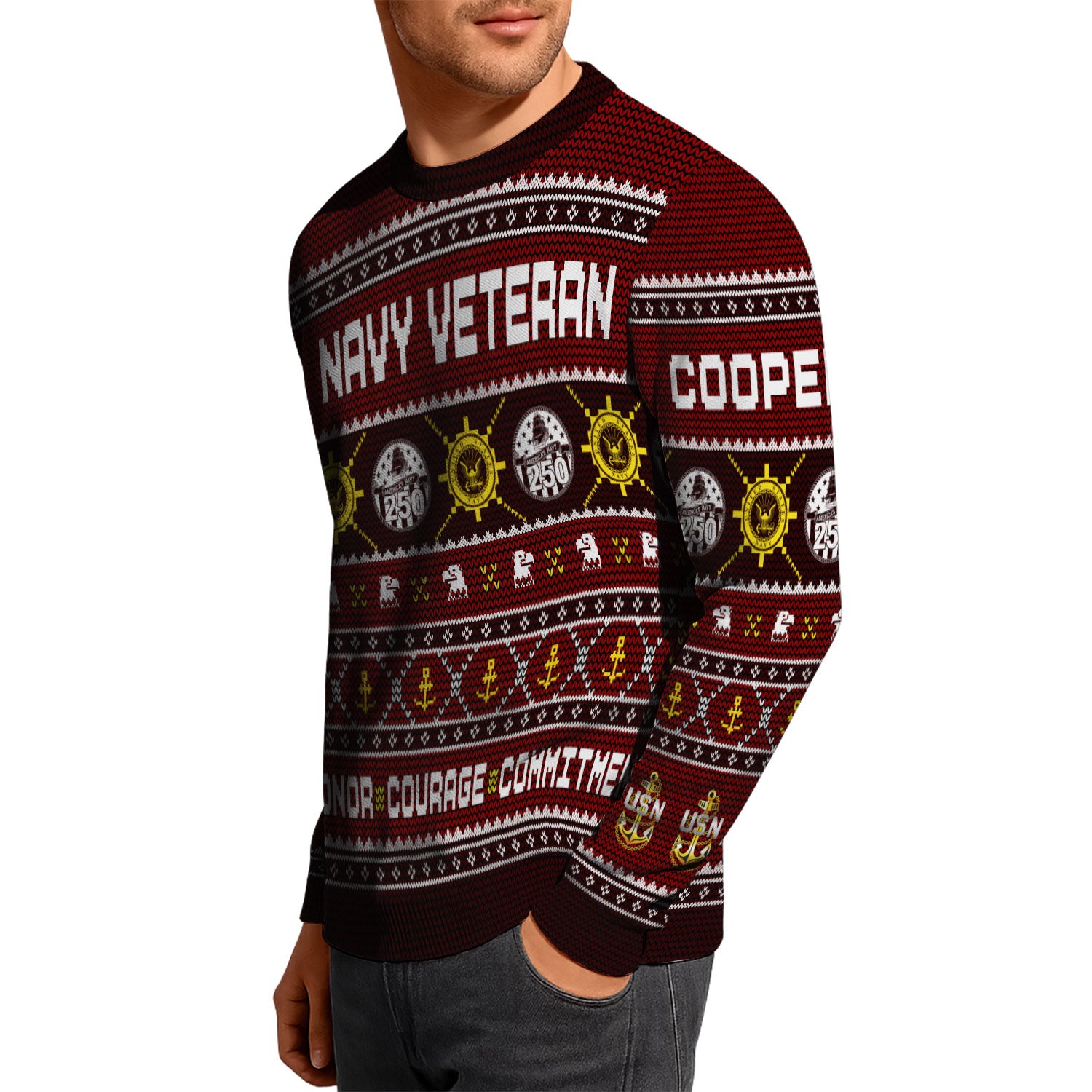 Custom Ranks And Text US Navy Ugly Christmas Sweater for Women Men KAUST06