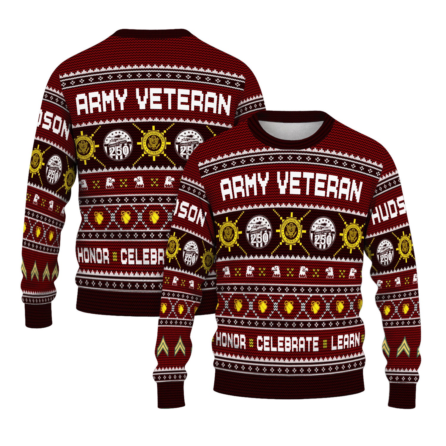 Custom Ranks And Text US Army Ugly Christmas Sweater for Women Men KAUST06