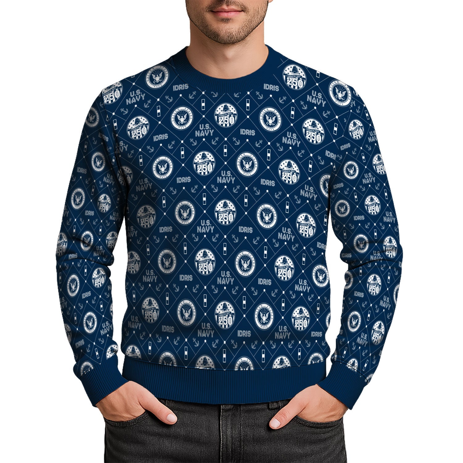 Personalized US Navy Christmas Ugly Sweater KAUST09