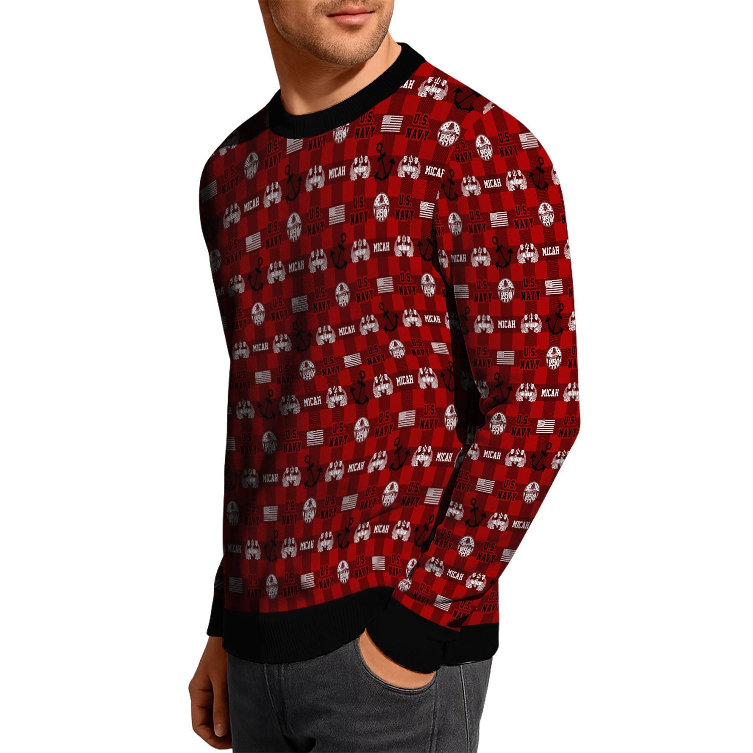 Personalized US Navy Christmas Ugly Sweater KAUST12