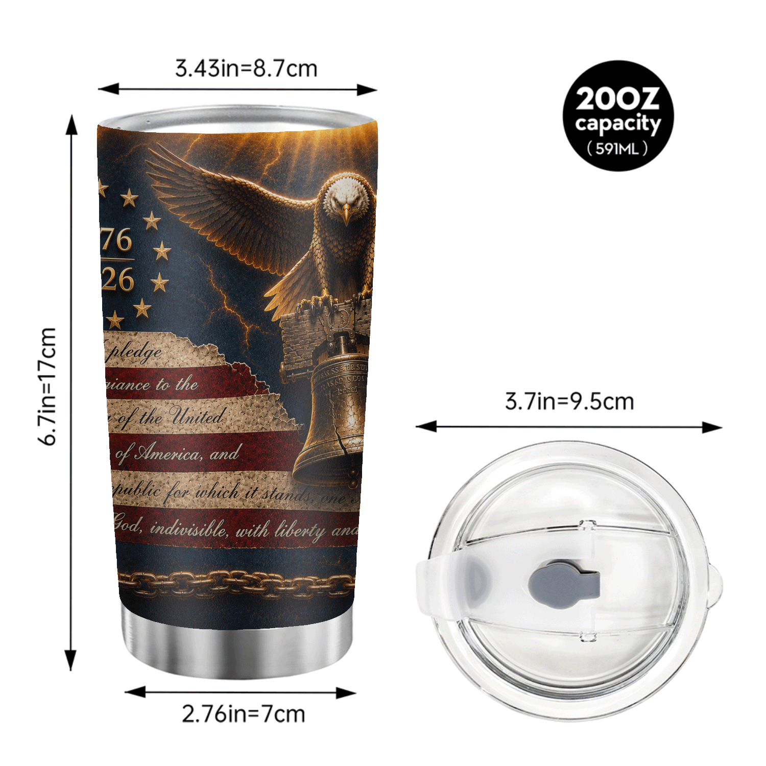 USA 250 Years of Freedom Eagle Liberty Bell 20oz Stainless Tumbler