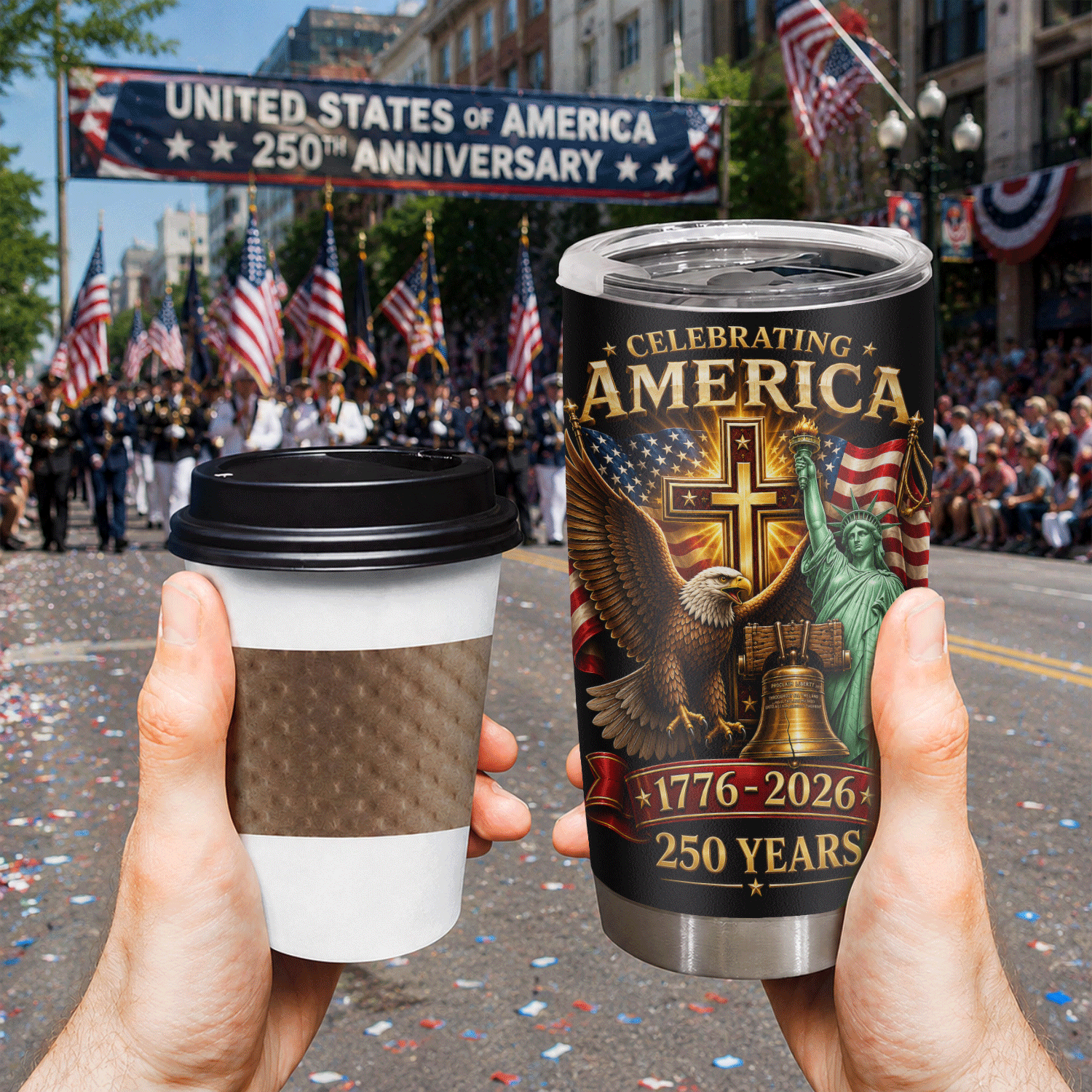 Celebrating America 250 Years Eagle Liberty Bell 20oz Tumbler