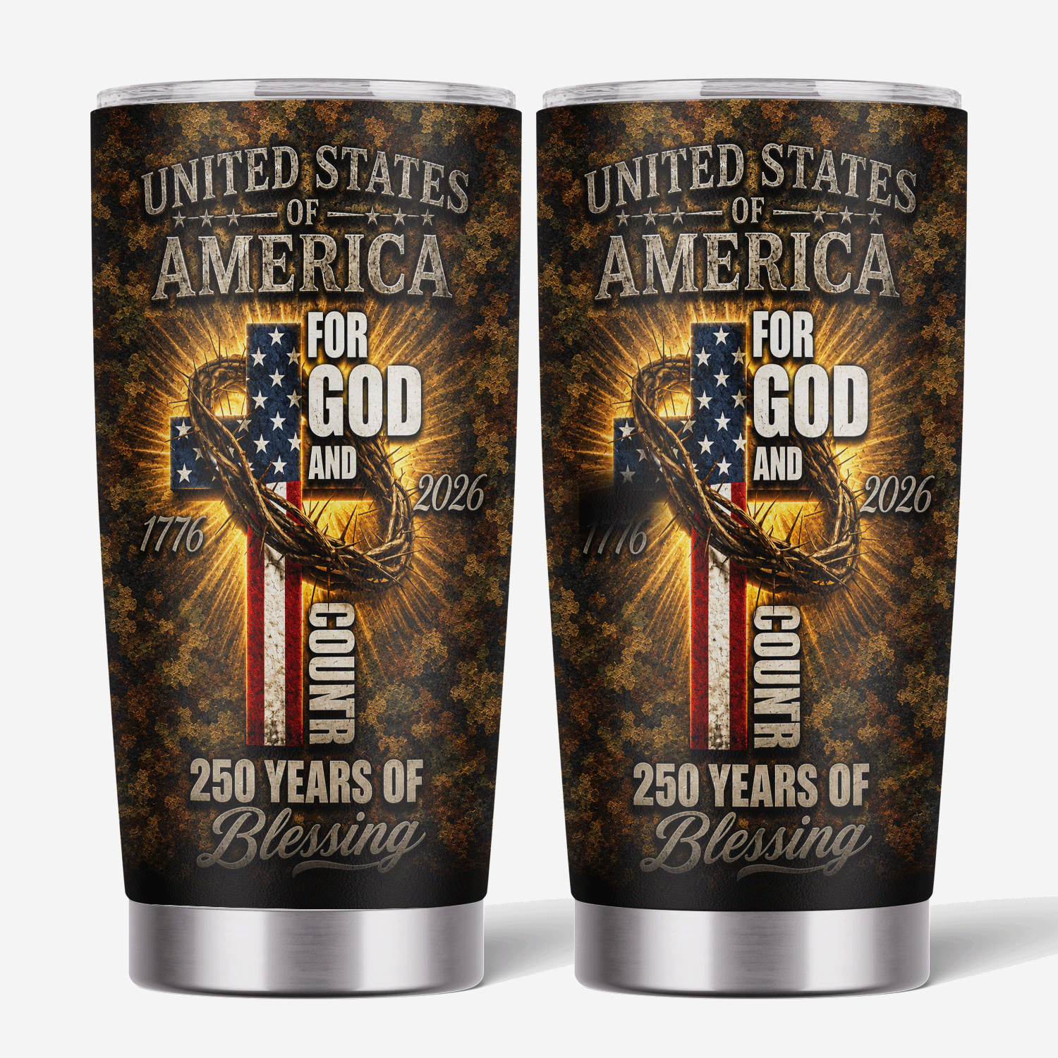 God and Country Cross 1776-2026 Stainless Tumbler