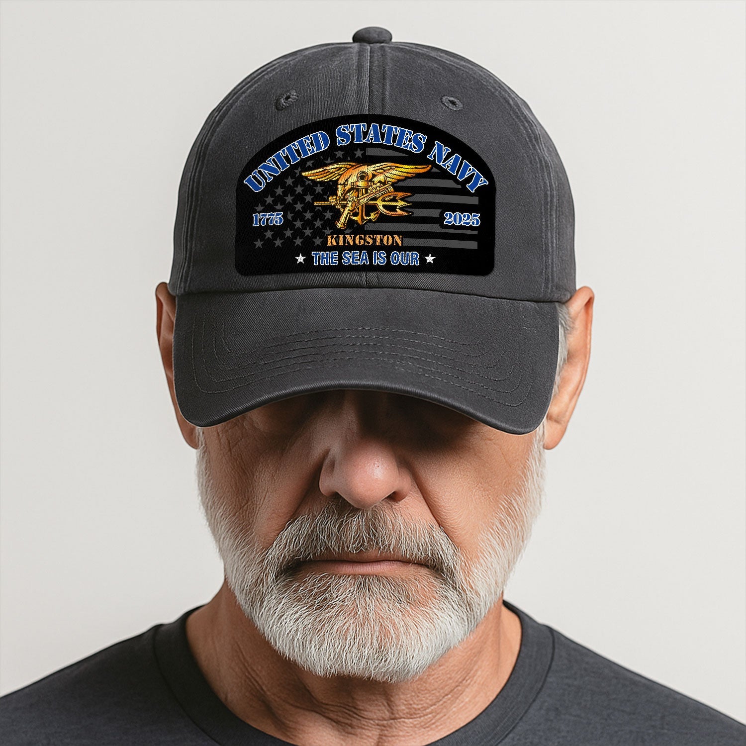Custom Ranks & Text US Navy Premium Washed Denim Cap DC002