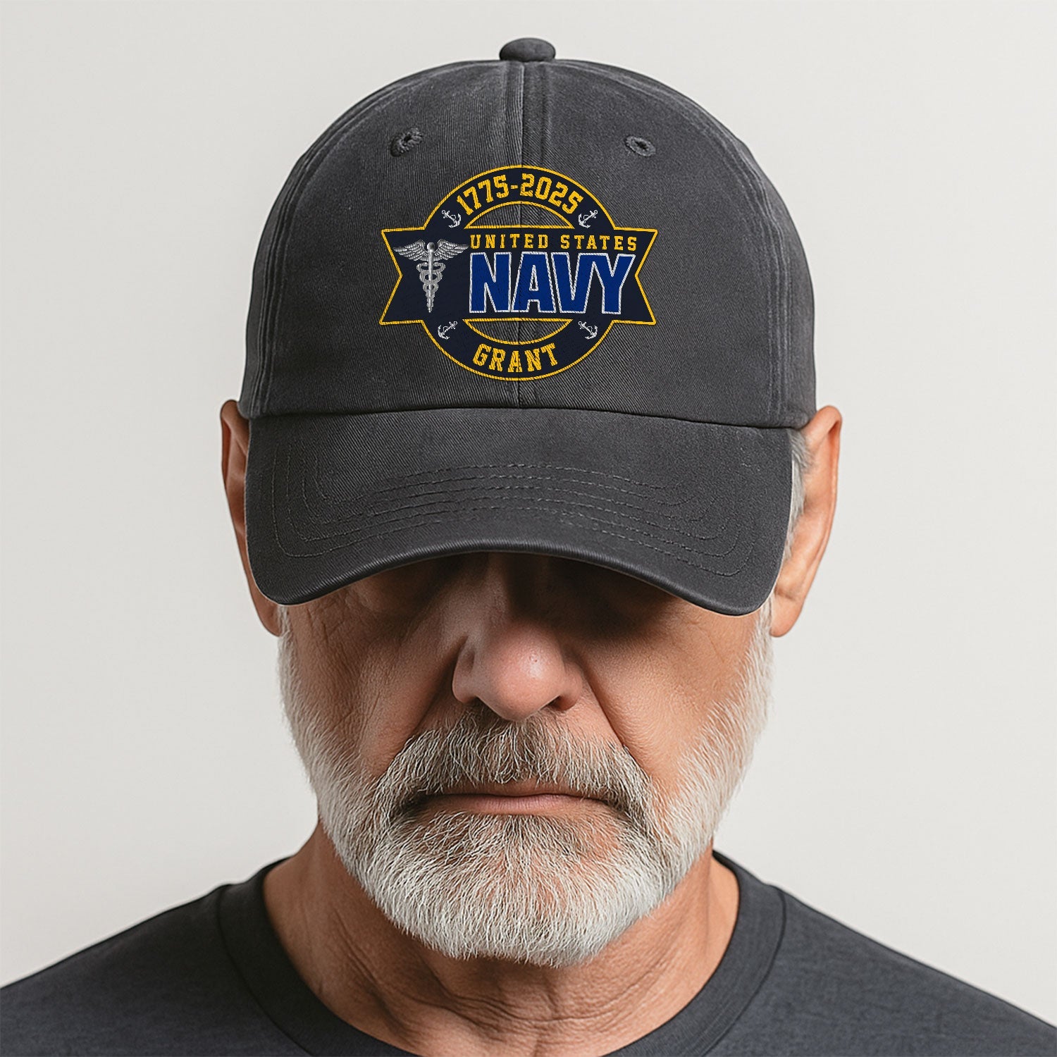 Custom Ranks & Text US Navy Premium Washed Denim Cap DC003
