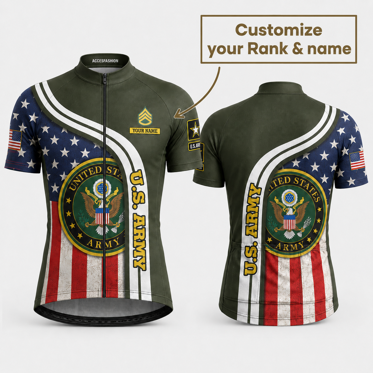 Men’s Personalized Military US Army Inspired Cycling Jersey Kit