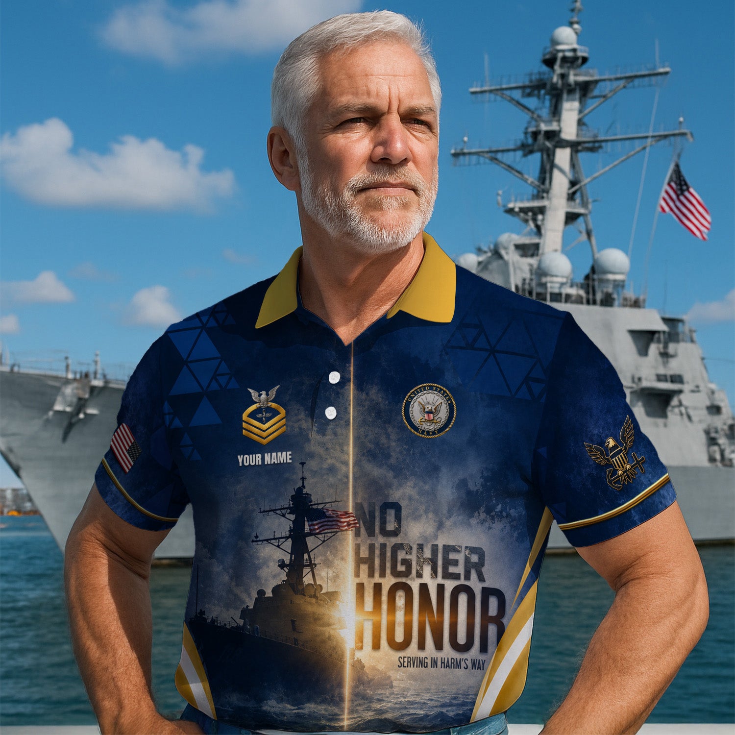 US Navy Military Personalized Rank Polo Shirt Gift for Men