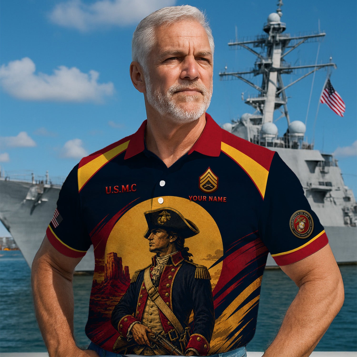 Custom USMC Veteran 3D Polo Shirt with Name and Rank