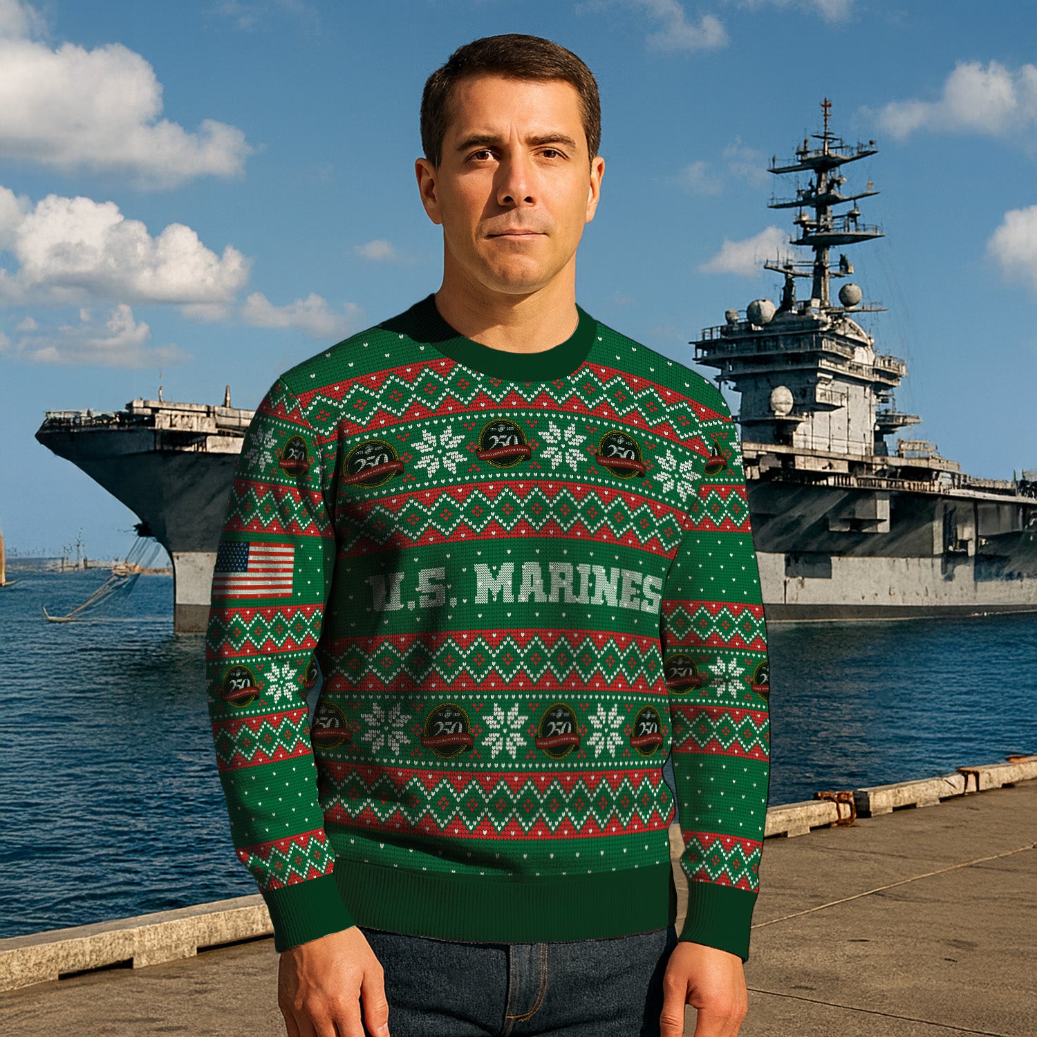 Custom Ranks USMC Ugly Christmas Sweater for Women Men KRUST09